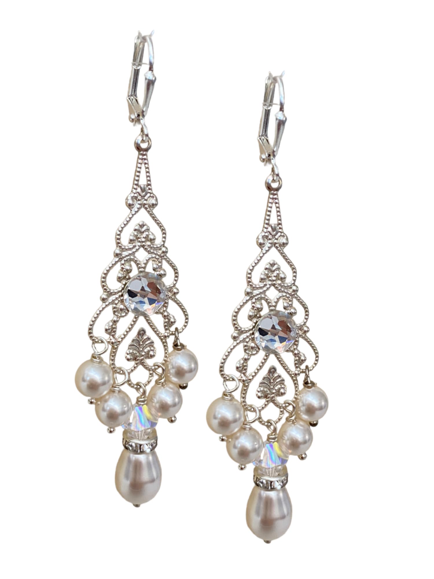 Elegant Bridal Chandelier Earrings for Women - Simulated Pearl Drop Dangle Jewelry Set - Perfect Wedding, Prom, Anniversary Gift for Her - Great for Bridesmaids, Evening Parties & Special Occasions