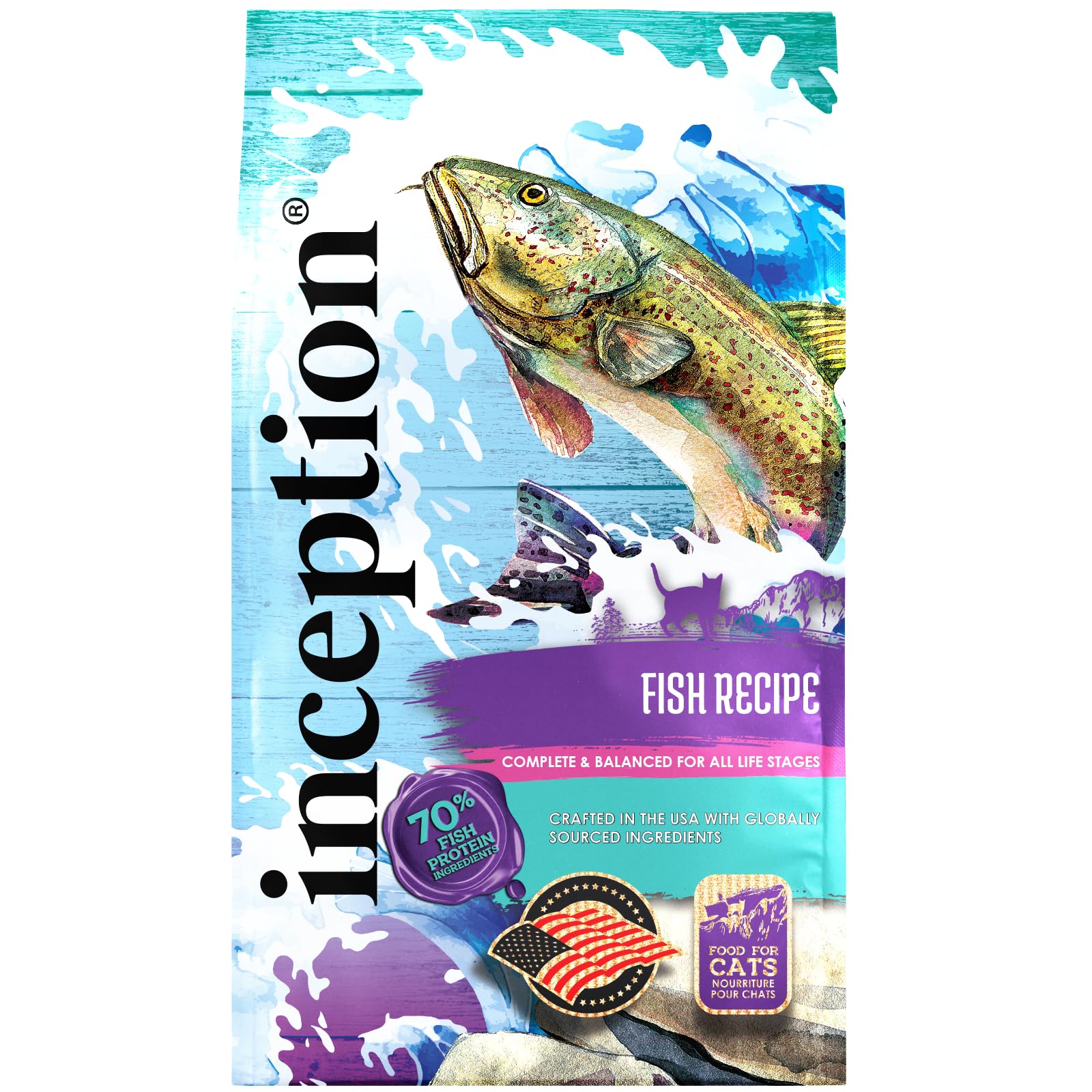 Inception® Dry Cat Food Fish Recipe – Grain-Free, High-Protein, Legume-Free Cat Food for Adult Cats – Complete & Balanced Nutrition – 4 lb Bag – Perfect for Indoor & Outdoor Cats