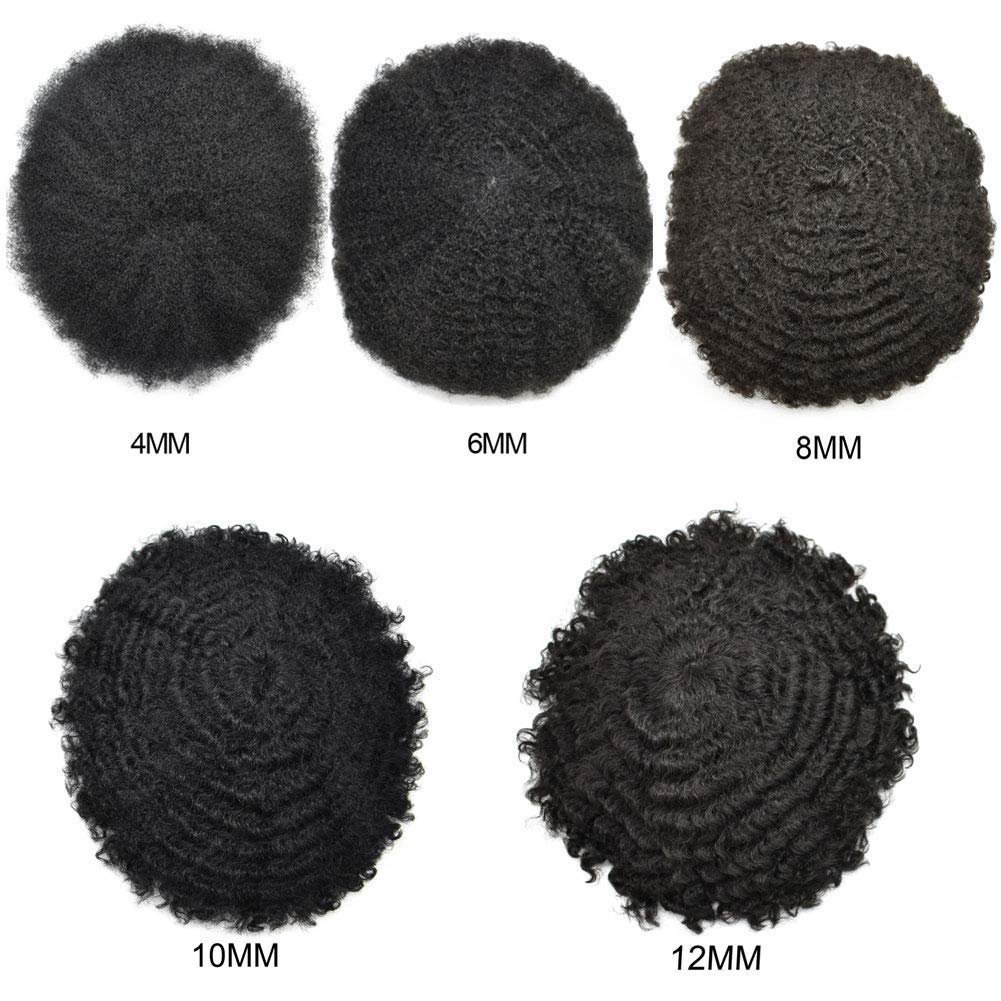 Afro Curly Human Hair Toupee for Black Men - 8x10 French Lace Front Wig with Kinky Curls - Natural #1B Black Hair Replacement System for African American Men (Afro Wavy 4mm) - Perfect for Daily Wear, Cosplay, and Special Occasions