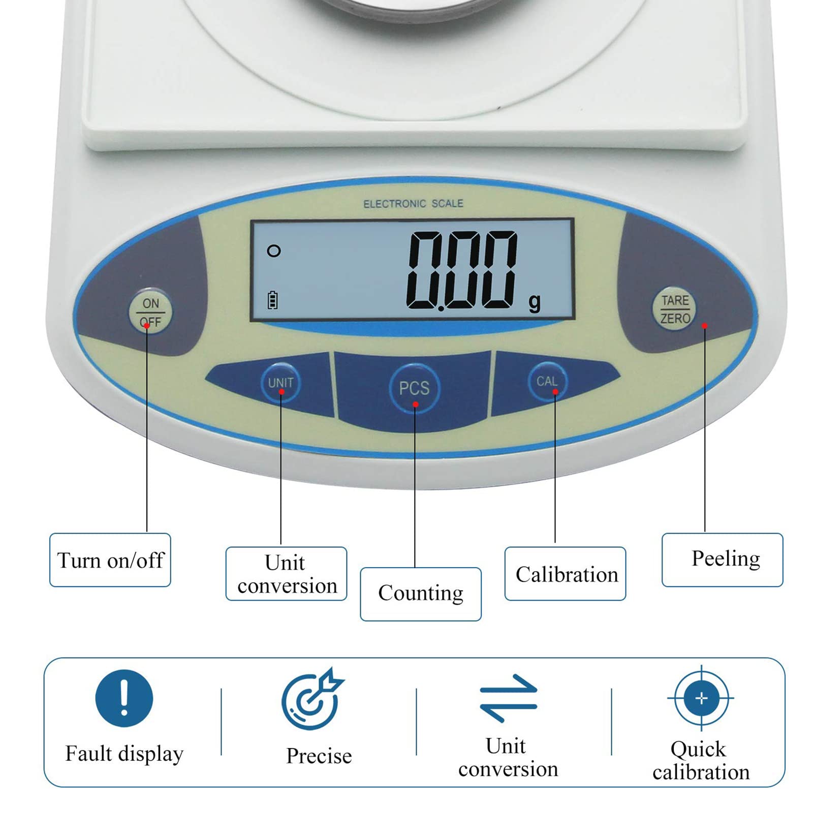 High Precision Digital Analytical Balance 2000g x 0.01g - Lab Scale, Jewelry Scale & Kitchen Scale for Scientific Research, Gem Weighing & Cooking Measurements