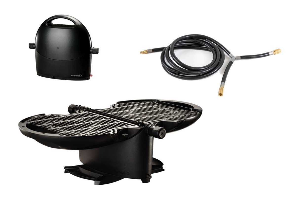 NomadiQ Portable Gas Grill with RV Hose - Compact Outdoor BBQ Grill for Camping, Tailgating & RV Adventures