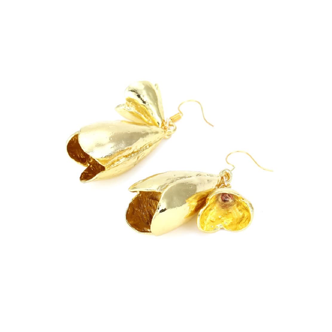 Hypoallergenic Gold Flower Bud Dangle Earrings for Women - Sterling Silver Floral Petal Drop Earrings with Golden Leaf Design | Perfect for Weddings, Parties & Everyday Wear