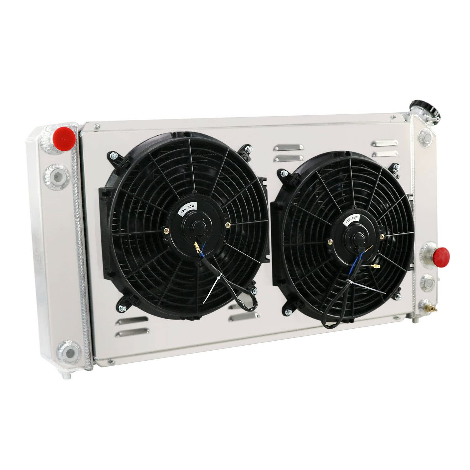 ALLOYWORKS 4-Row Core All-Aluminum Radiator with Shroud Fan Kit & Relay for 1996-2005 Chevy Blazer S10 Pickup Truck/GMC Jimmy Sonoma V6 V8 - High-Performance Cooling Upgrade for Off-Road & Towing