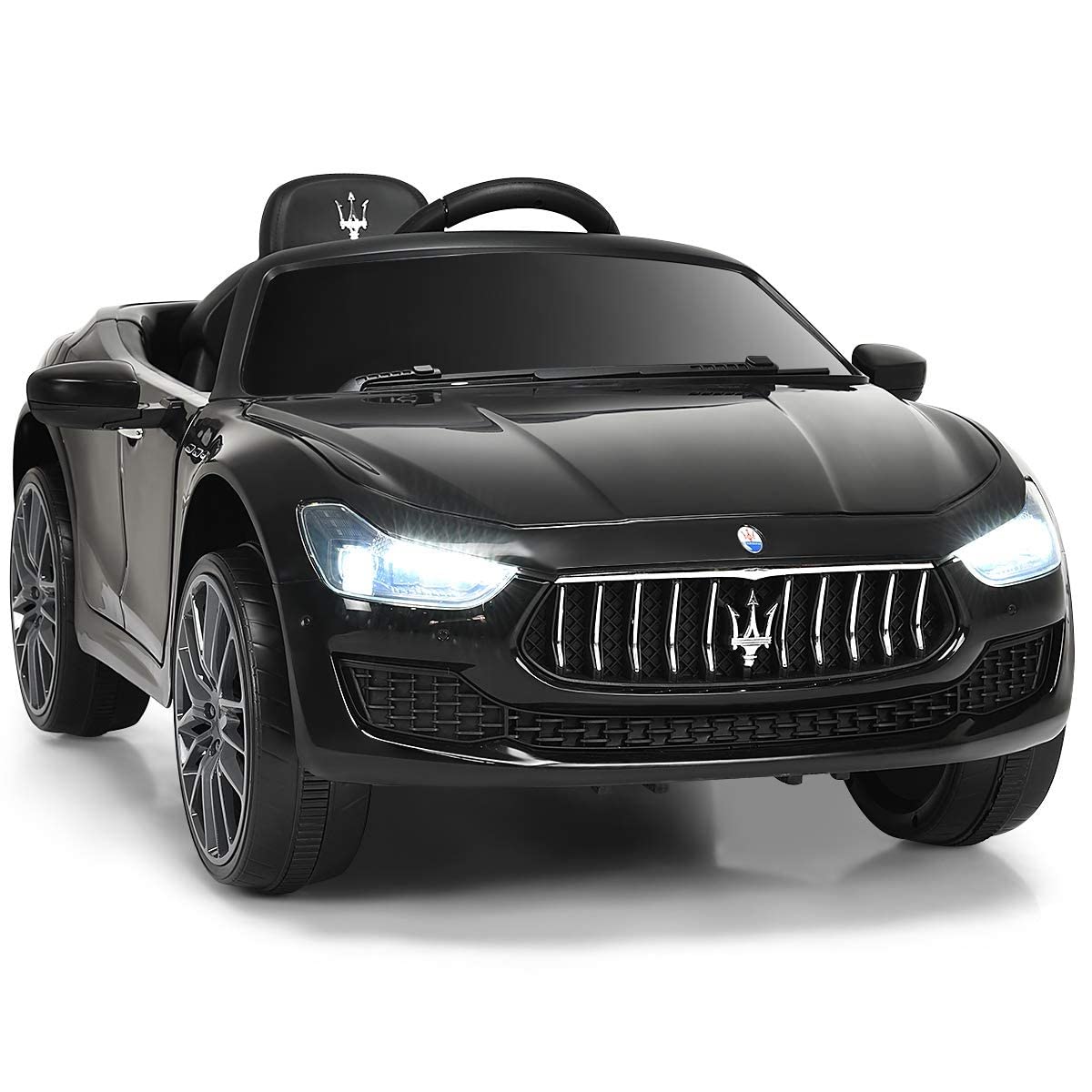 OLAKIDS 12V Electric Ride On Car for Kids - Licensed Maserati Gbili, Remote Control Motorized Vehicle with Music, Horn, MP3, 2 Speeds & LED Lights - Battery Powered Toy for Toddlers (Black) | Perfect for Birthday Gifts, Outdoor Play & Indoor Fun