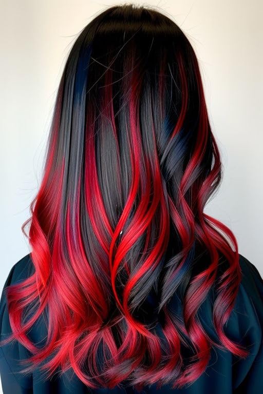 Delightful Wears 19-Inch Streak Hair Colored Extensions & Highlighters for Women & Girls - Set of 2 (Red) | Clip-In Hair Extensions for Party, Cosplay & Daily Styling