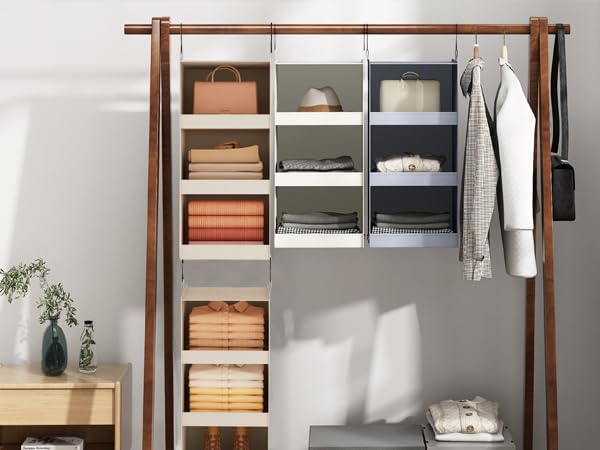 FLYBOX 3-Shelf Collapsible Hanging Closet Organizer - Sturdy Storage for Baby Clothes, RV & Camper - Space-Saving Gray Closet Shelf (29.75