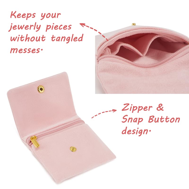 2-Pack Small Velvet Jewelry Pouches with Zipper - 4