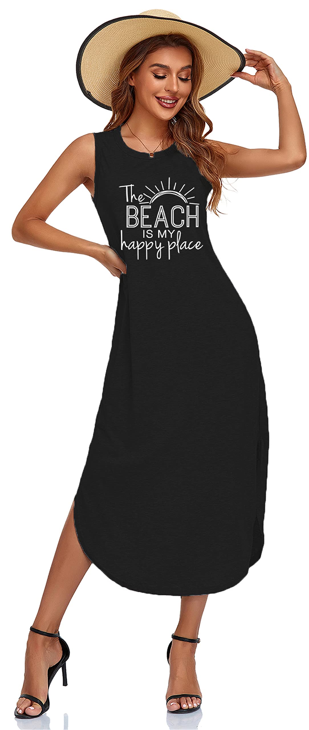Women's Sleeveless Floral Print Long Sundress - Casual Beach Cover Up Dress with Pockets | Perfect for Summer Vacations, Pool Parties & Tropical Getaways