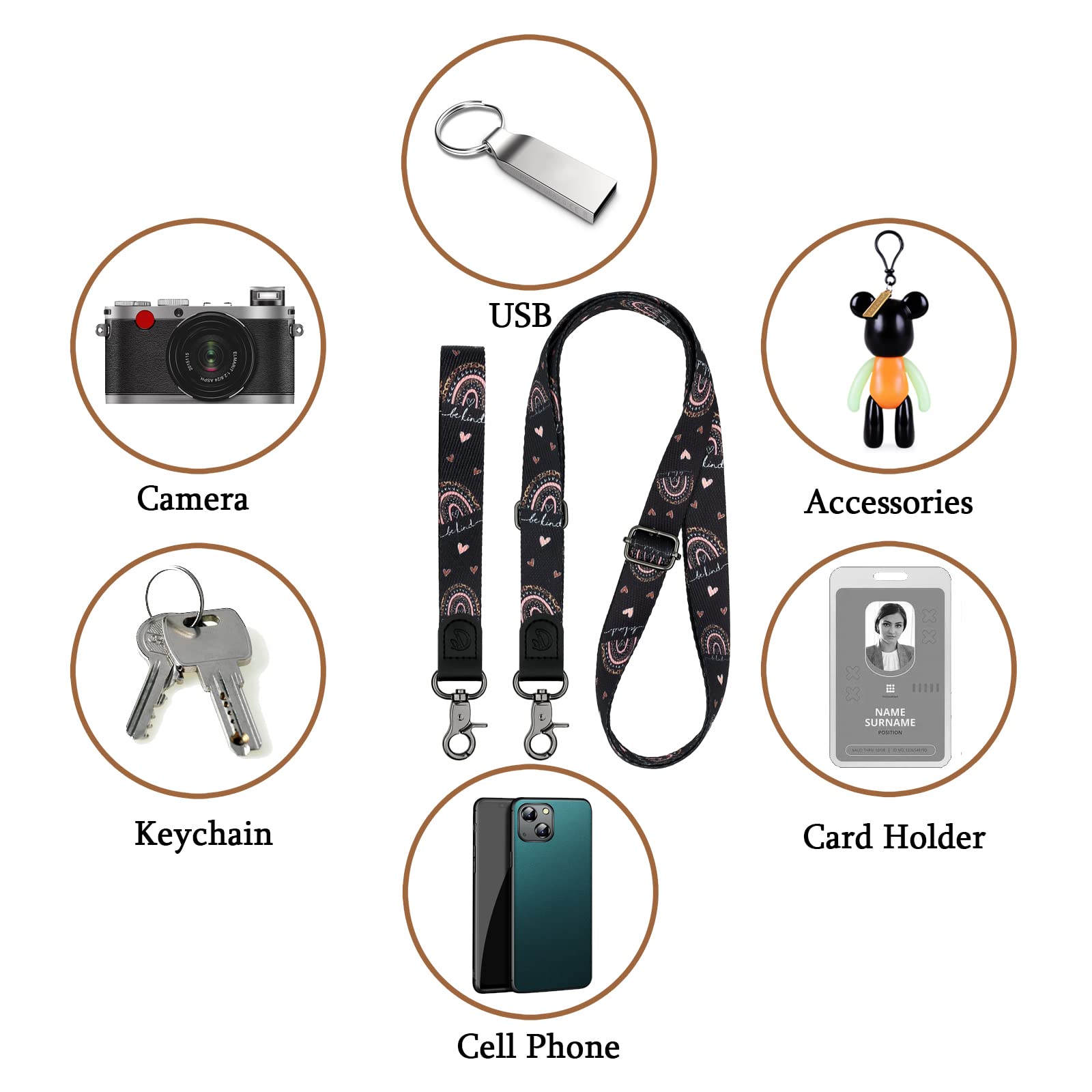 Universal Phone Lanyard with Crossbody Strap - Adjustable Phone Charms Strap for All Smartphones (iPhone, Samsung, Android) - Perfect for Work, Travel, Shopping & Outdoor Activities