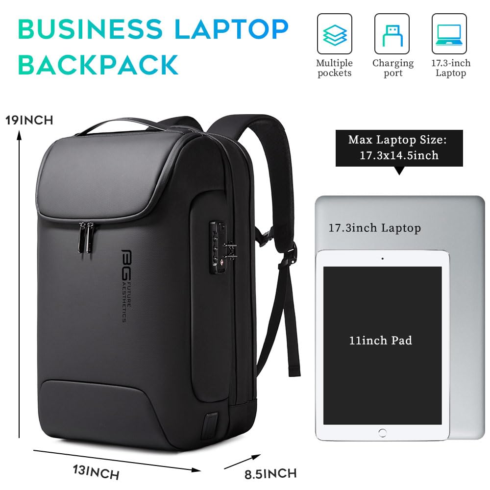 BANGE Anti-Theft Waterproof Laptop Backpack for Men - USB 3.0 Charging Port Business Travel Backpack Fits 17.3 Inch Notebook - Perfect for Commuting, College & Outdoor Adventures