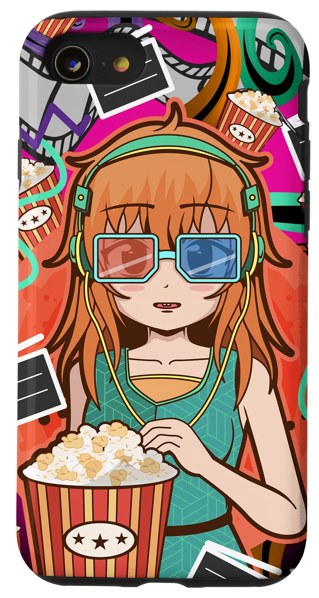 iPhone SE (2020) / 7 / 8 Kawaii Anime Girl Popcorn 3D Glasses Phone Case - Perfect for Movie Nights, Anime Conventions & Cosplay Events