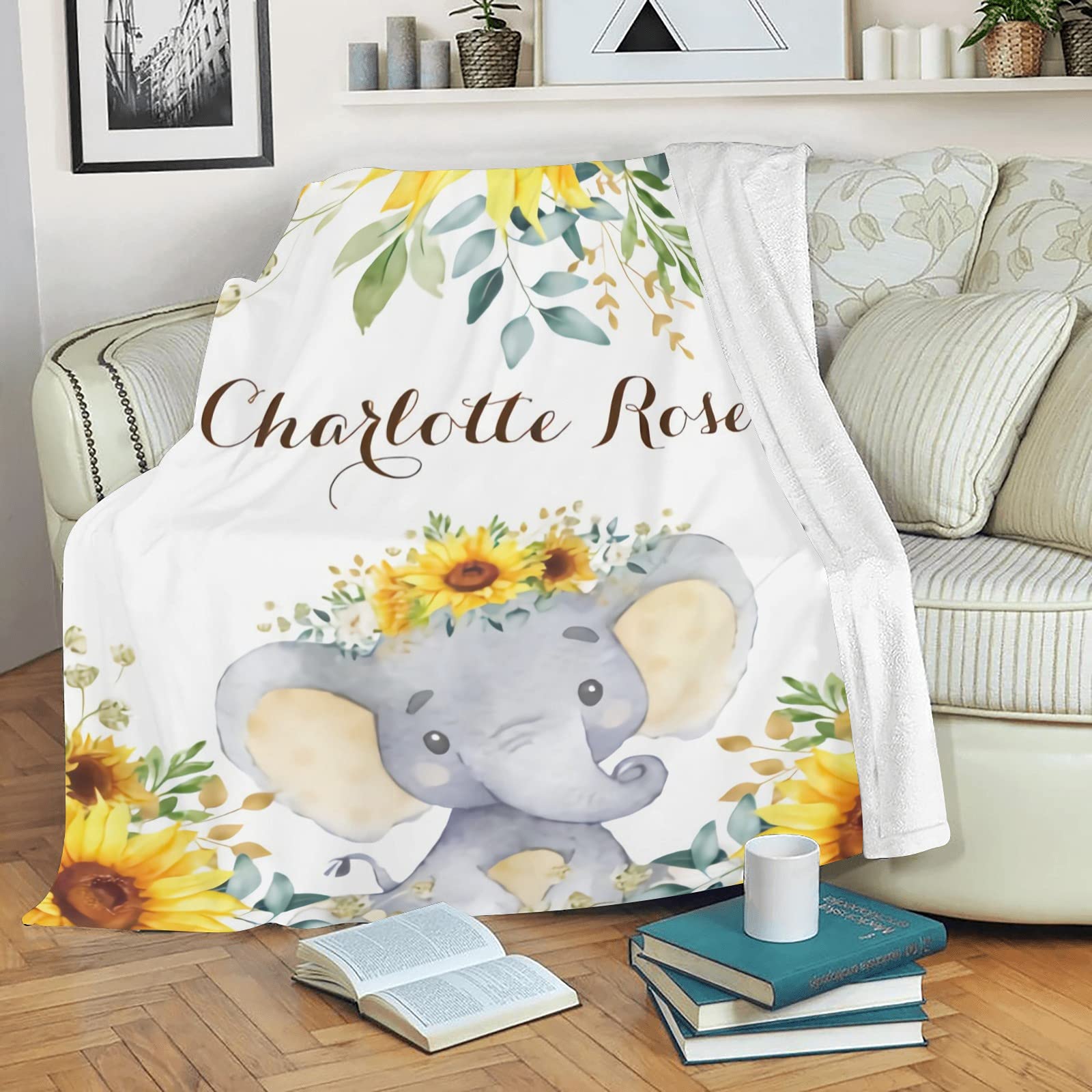 Personalized Baby Blanket with Name - Custom Elephant Design for Boys & Girls | Super Soft Newborn Blanket | Perfect Baby Shower Gift & Nursery Decor | Ideal for Cuddling, Swaddling, and Photo Props