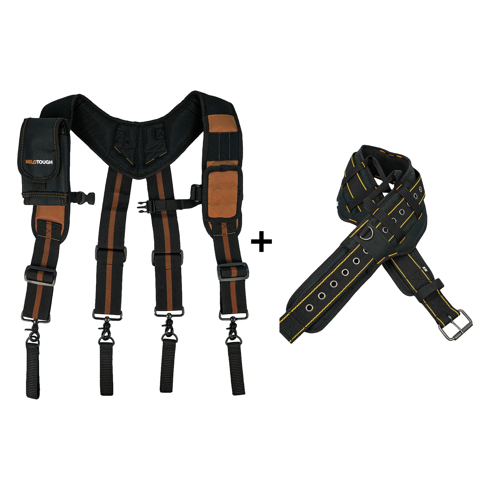 MELOTOUGH Magnetic Suspenders Tool Belt - Heavy Duty Construction Work Belt with Padded Shoulder Straps & D-Ring Hook | Adjustable Handle Strap for Tools | Ideal for Carpenters, Electricians & DIY Projects
