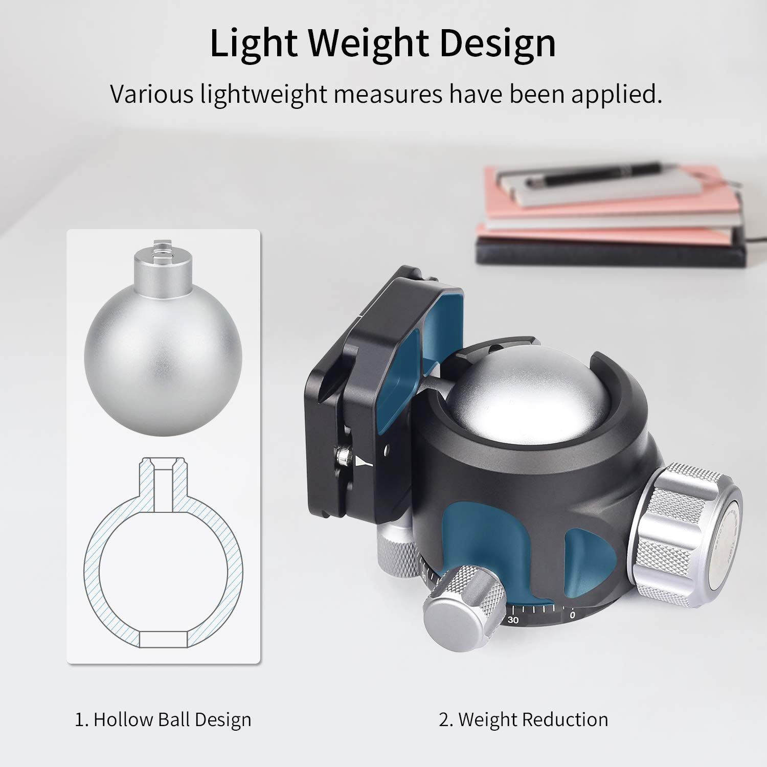 INNOREL N52 Low Profile Tripod Ball Head - CNC Metal Panoramic Camera Ball Head with Two 1/4