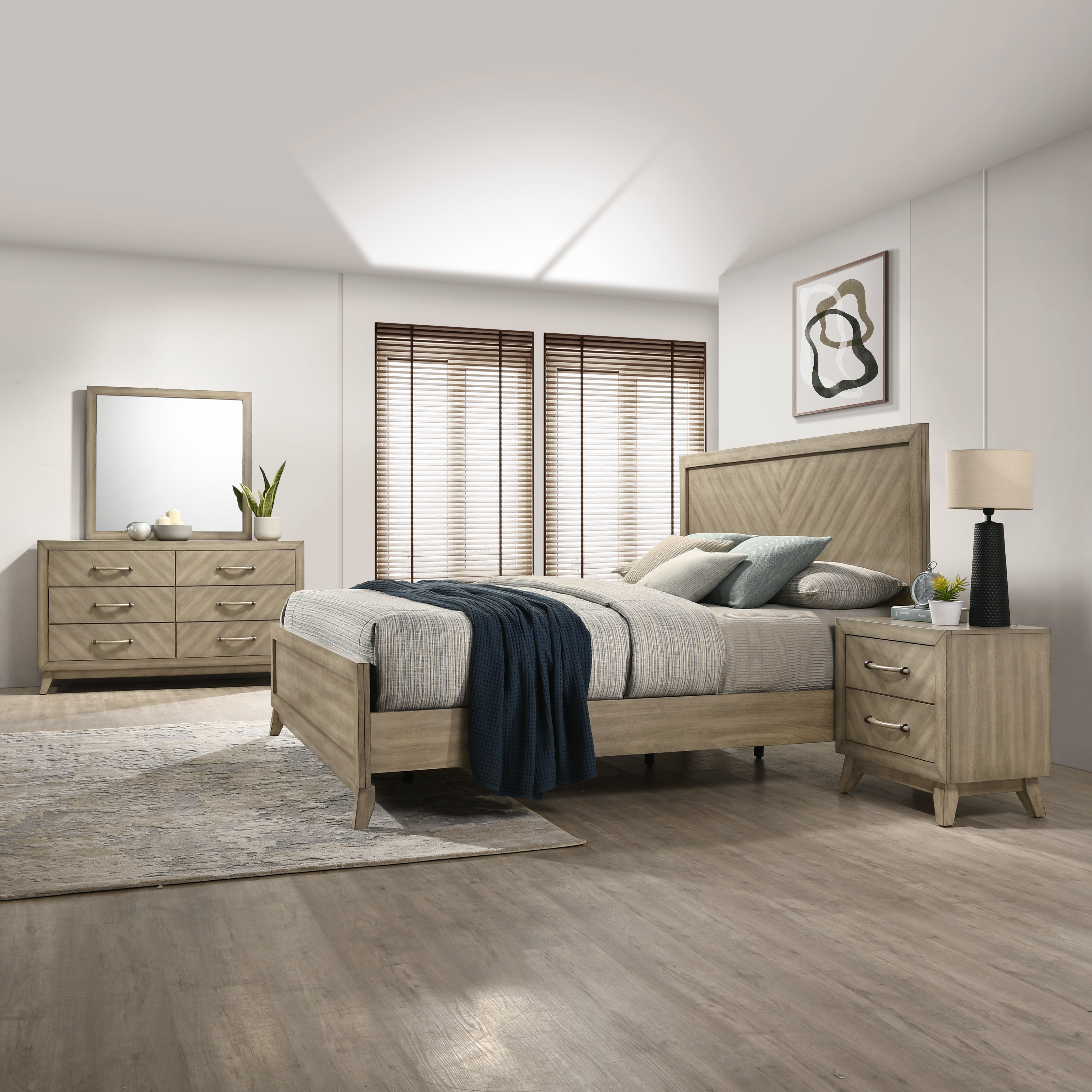 Roundhill Furniture Arena Contemporary Wood Bedroom Set - Queen Size Bed, Nightstand & Dresser in Antique Gray Finish | Modern Farmhouse Bedroom Decor for Master & Guest Rooms