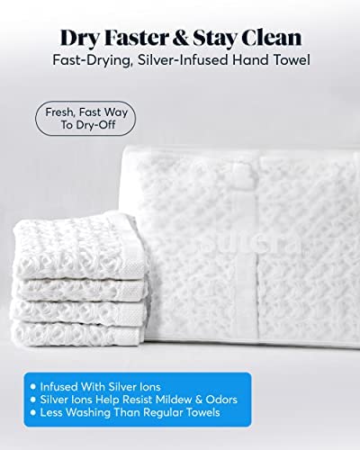 Luxury Waffle Hand Towel for Bathroom - Silver Ion Infused Ultra Soft Absorbent Quick Drying Shower Towel | Premium Californian Pima Cotton Fiber | Perfect for Spa, Guest Bath & Luxury Hotels (White)