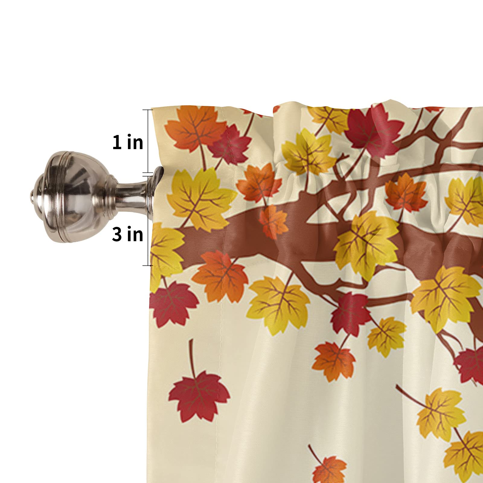 Autumn Branch Pattern Window Valance - 54x18 Inch Short Cafe Curtain Topper for Kitchen, Living Room & Bedroom - Perfect for Fall Decor & Cozy Home Styling