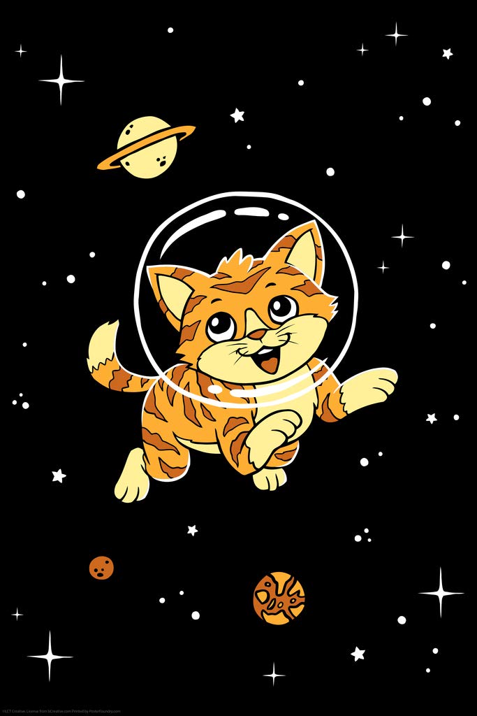 Funny Outer Space Cat Poster - Cute Kitten in Space Wall Art Print 12x18 - Motivational & Inspirational Cat Decor for Bedroom, Office, or Gift