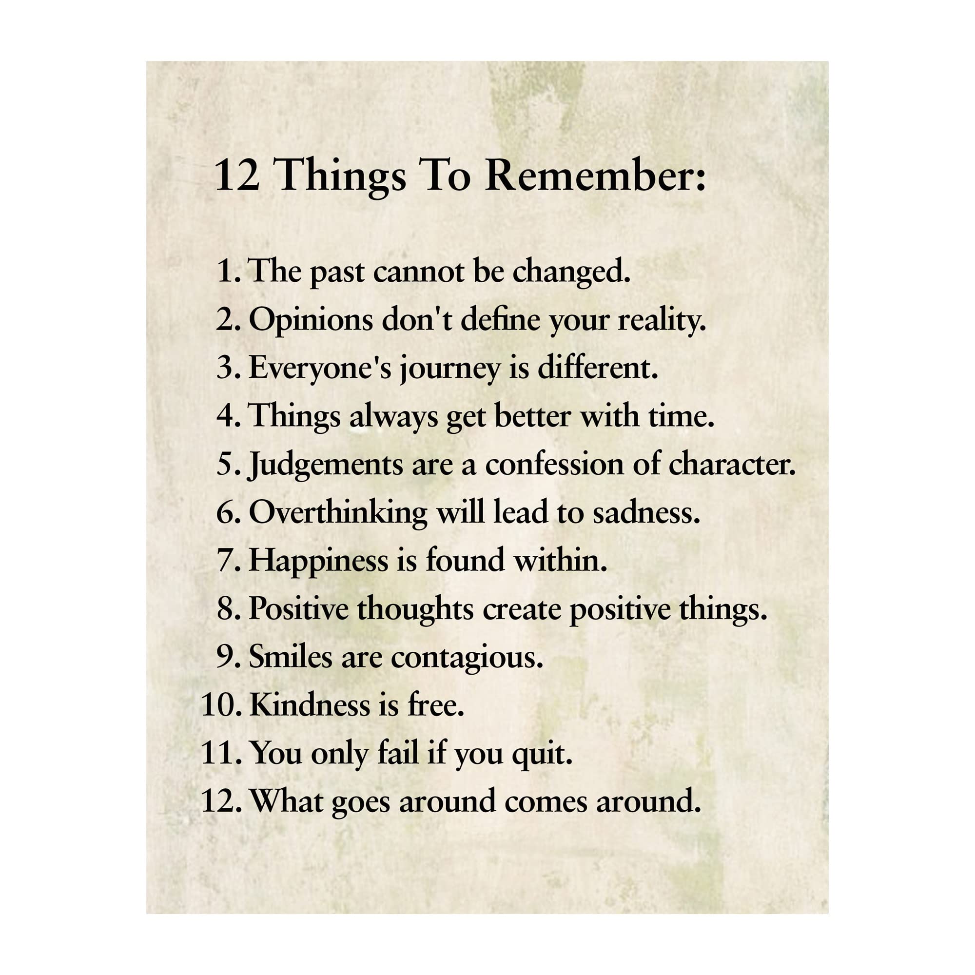 12 Things To Remember - Inspirational Wall Art Print 8x10 Inches Unframed (Brown), Modern Typographic Motivational Quote Poster for Home, Office, Bedroom & Living Room Decor | Perfect for Housewarming Gifts & Workspace Motivation