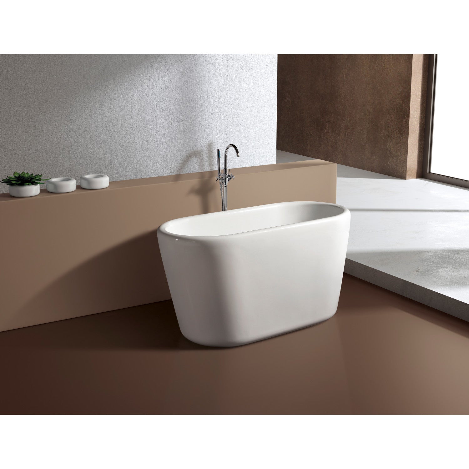 51 Inch White Acrylic Freestanding Bathtub with Built-in Seat - Perfect for Spa-Like Relaxation in Modern Bathrooms