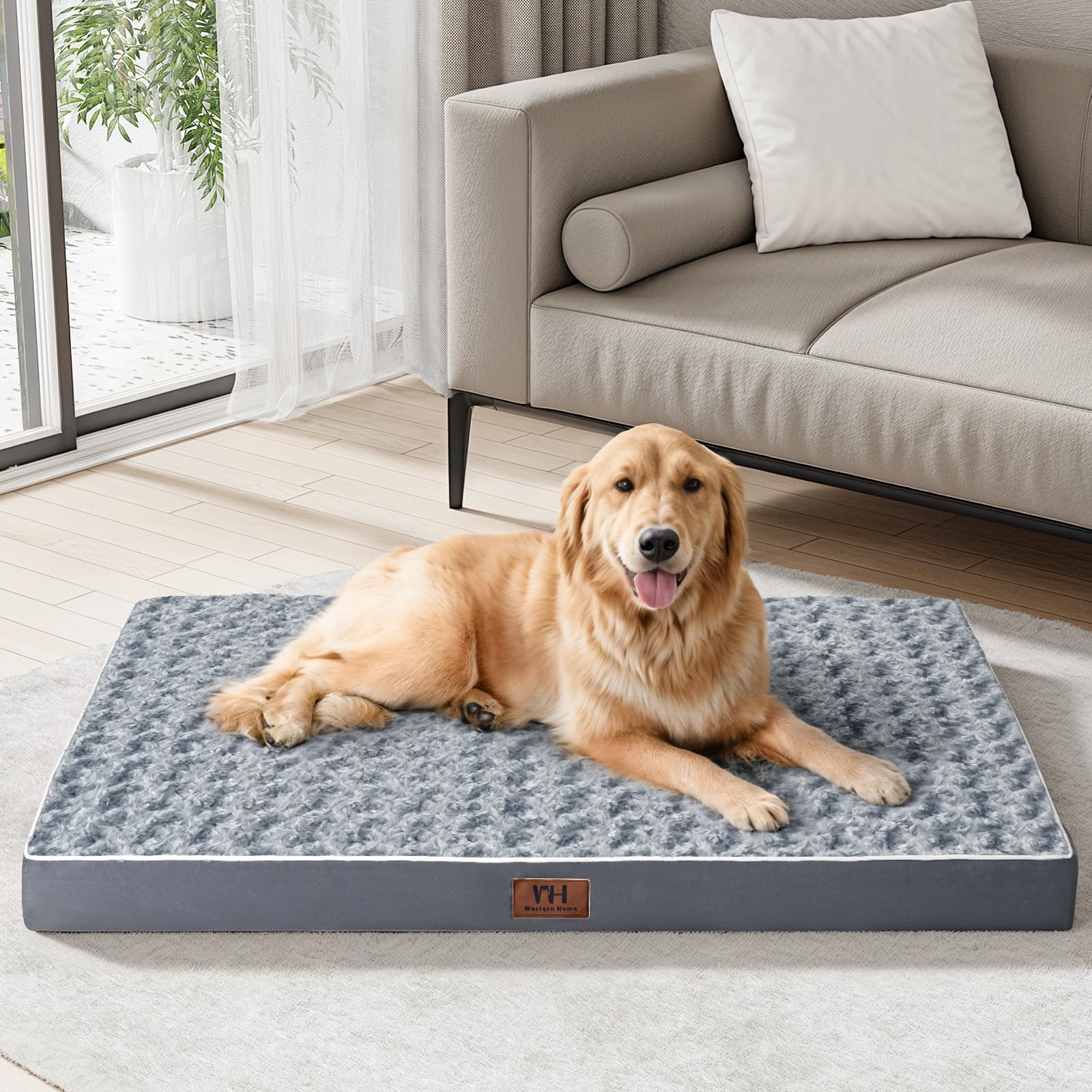 Premium Orthopedic Large Dog Bed with Removable Washable Cover - Extra Soft Rose Plush, Egg Crate Foam Support & Non-Slip Waterproof Bottom - Comfortable Pet Bed for Great Danes, German Shepherds & Big Dogs - Perfect for Living Room, Bedroom or Kennel Use