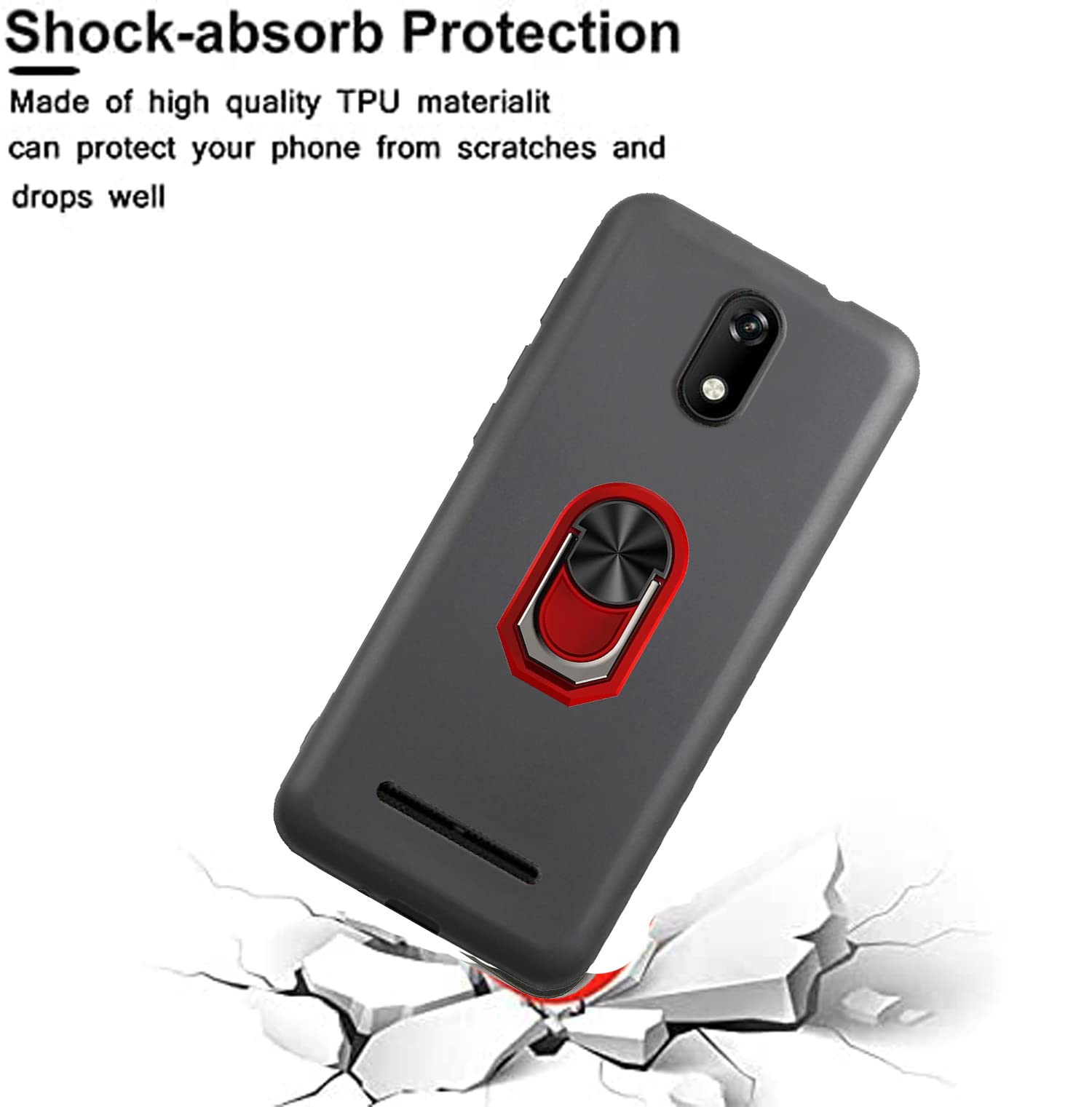 UMX U696CL Phone Case with Tempered Glass Screen Protector 2-Pack - Full Body Shockproof Cover with 360° Ring Holder & Kickstand - Red | Perfect for Outdoor Activities, Work & Daily Protection