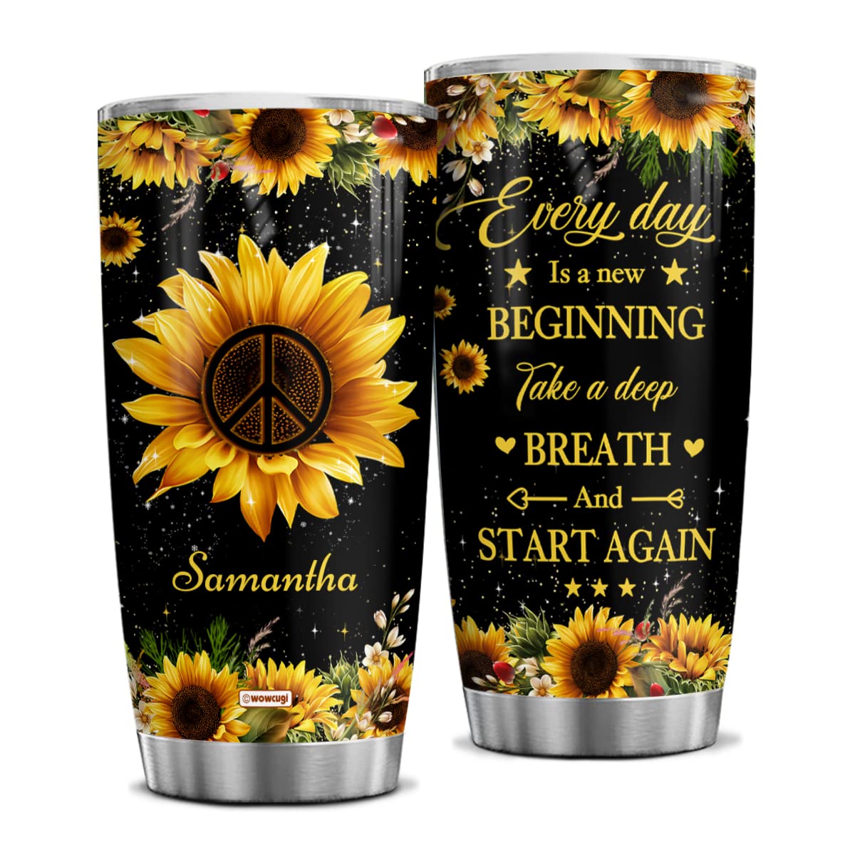 Personalized Sunflower Tumbler for Women - 20oz & 30oz Stainless Steel Inspirational Gift with 'Everyday Is A New Beginning' Quote - Perfect Birthday, Christmas Present for Best Friends, Sisters & Coworkers - Great for Office, Gym & Travel Use