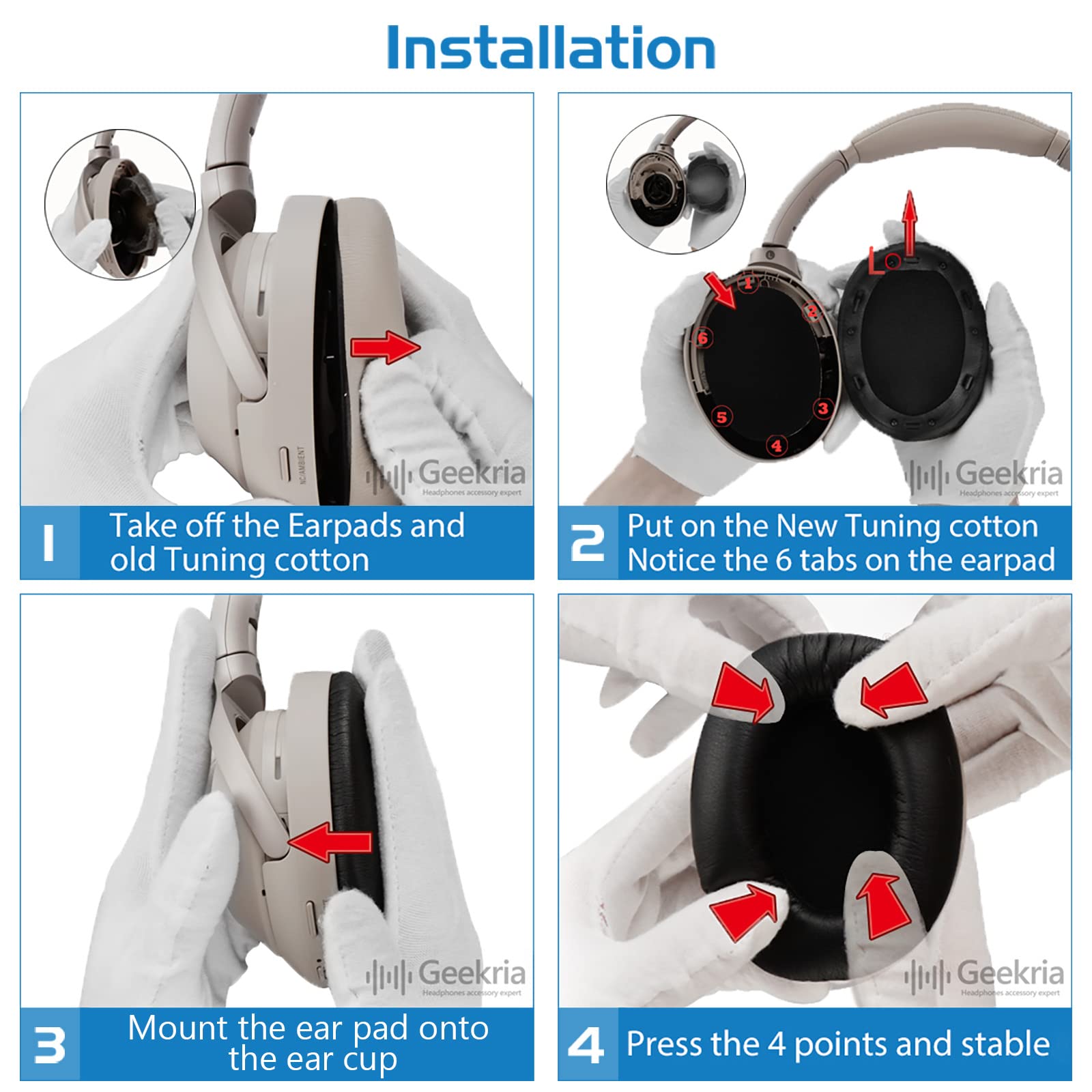 Geekria QuickFit Protein Leather Replacement Ear Pads for Sony WH-1000XM3 Headphones - Premium Noise Isolation Ear Cushions, Comfortable Headset Earpads, Durable Ear Cups Repair Parts (Silver) - Perfect for Travel, Work & Gaming