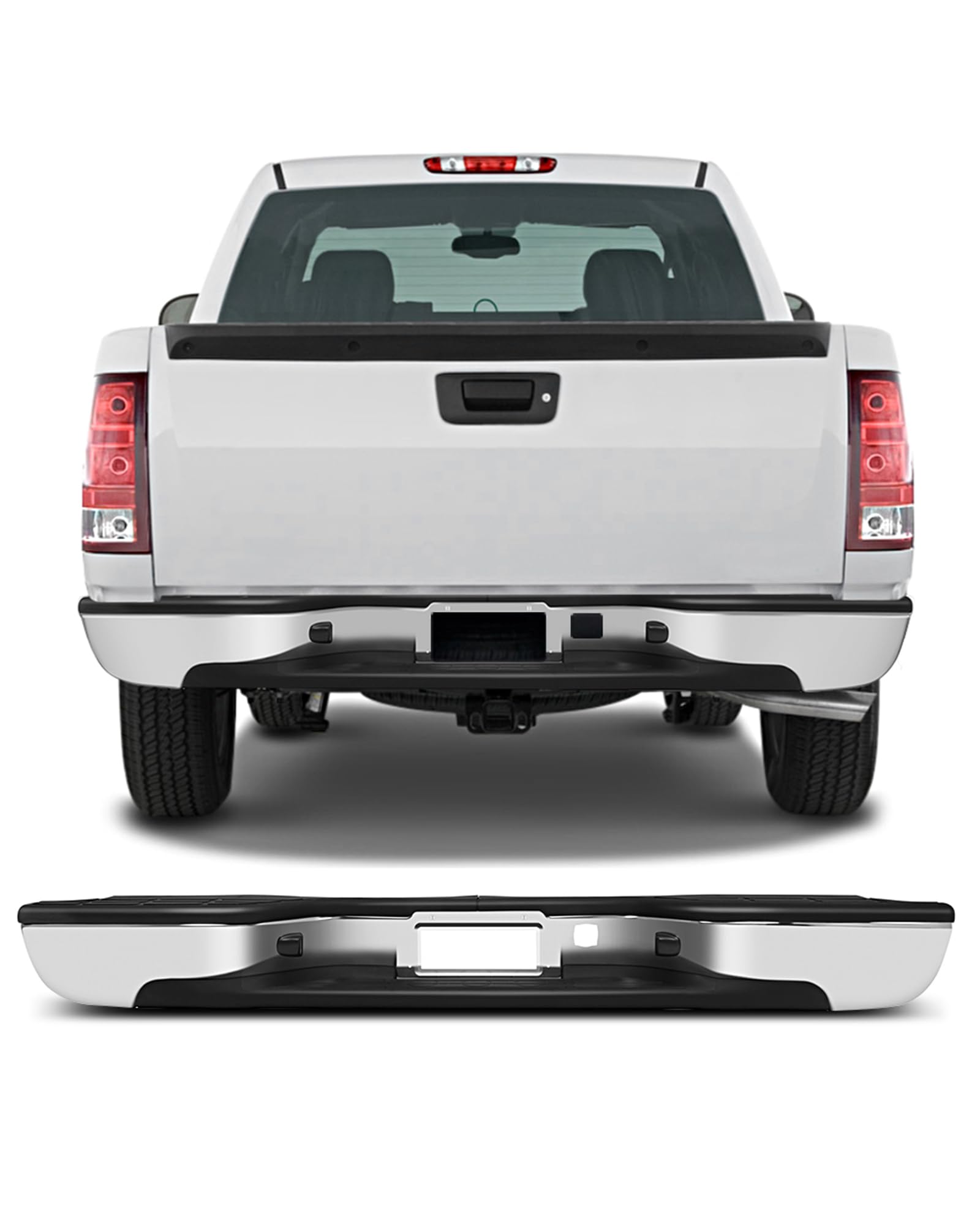 CCiyu Rear Step Bumper with Brackets & License Plate Lights - Compatible with 1999-2006 Chevrolet Silverado 1500 & GMC Sierra 1500 | Heavy-Duty Truck Accessory for Off-Roading & Work Trucks