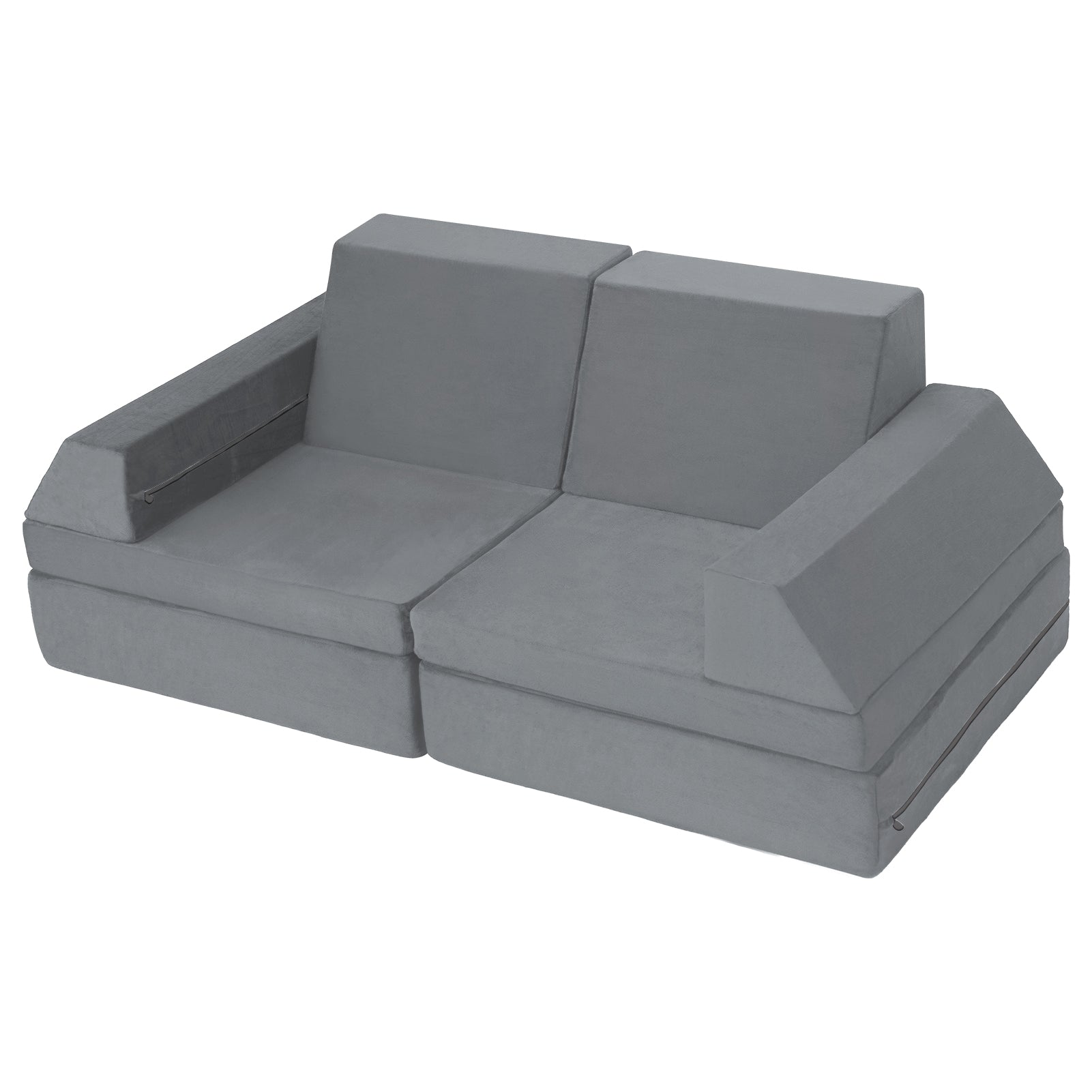 MAXYOYO 10-Piece Modular Convertible Kids Play Couch Sofa Set with Removable Soft Velvet Covers (Grey) - Perfect for Playrooms, Daycare Centers & Family Living Rooms