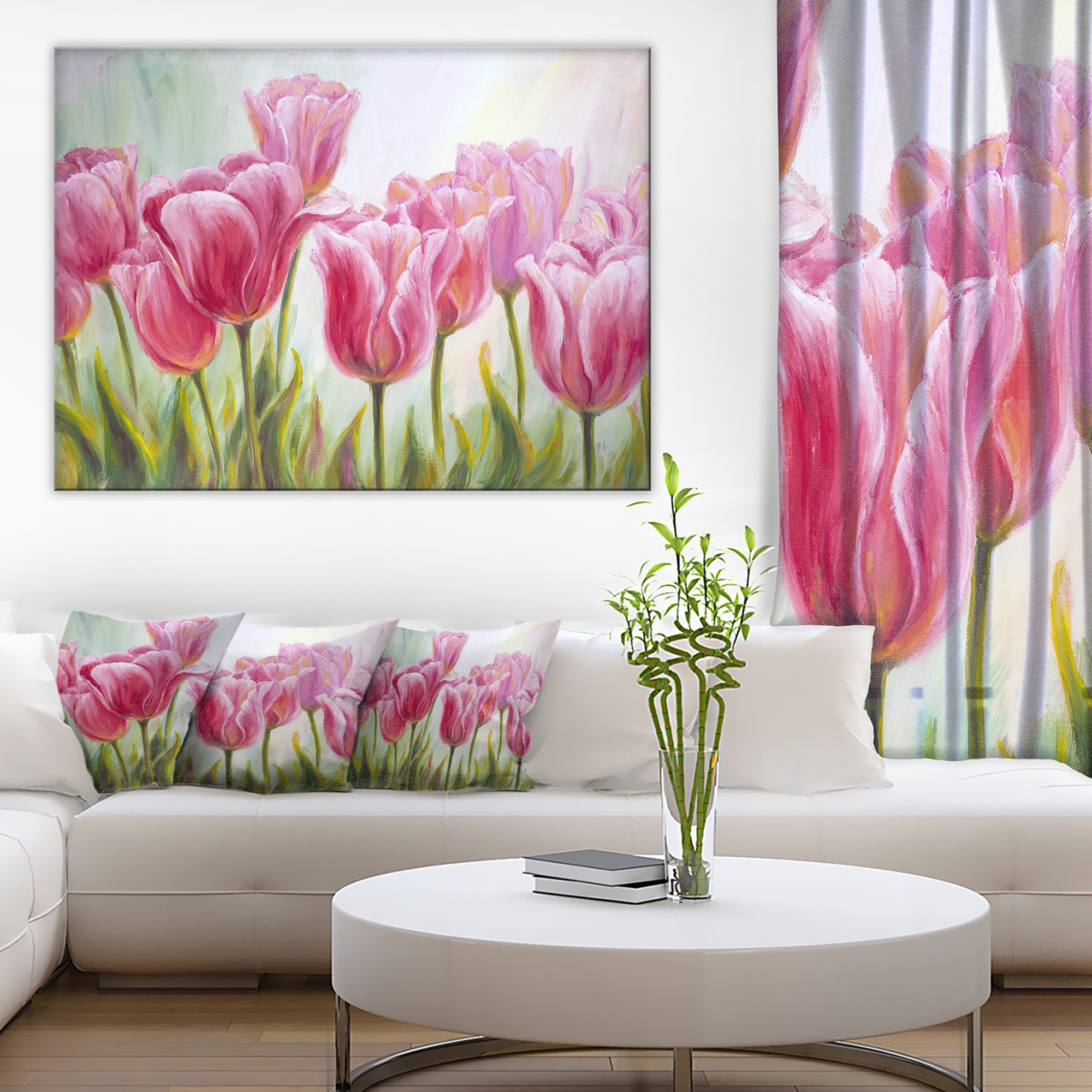 Tulips in a Row Floral Art Canvas Print - Vibrant Flower Wall Decor for Living Room, Bedroom & Office - Perfect Home Decoration Gift Idea