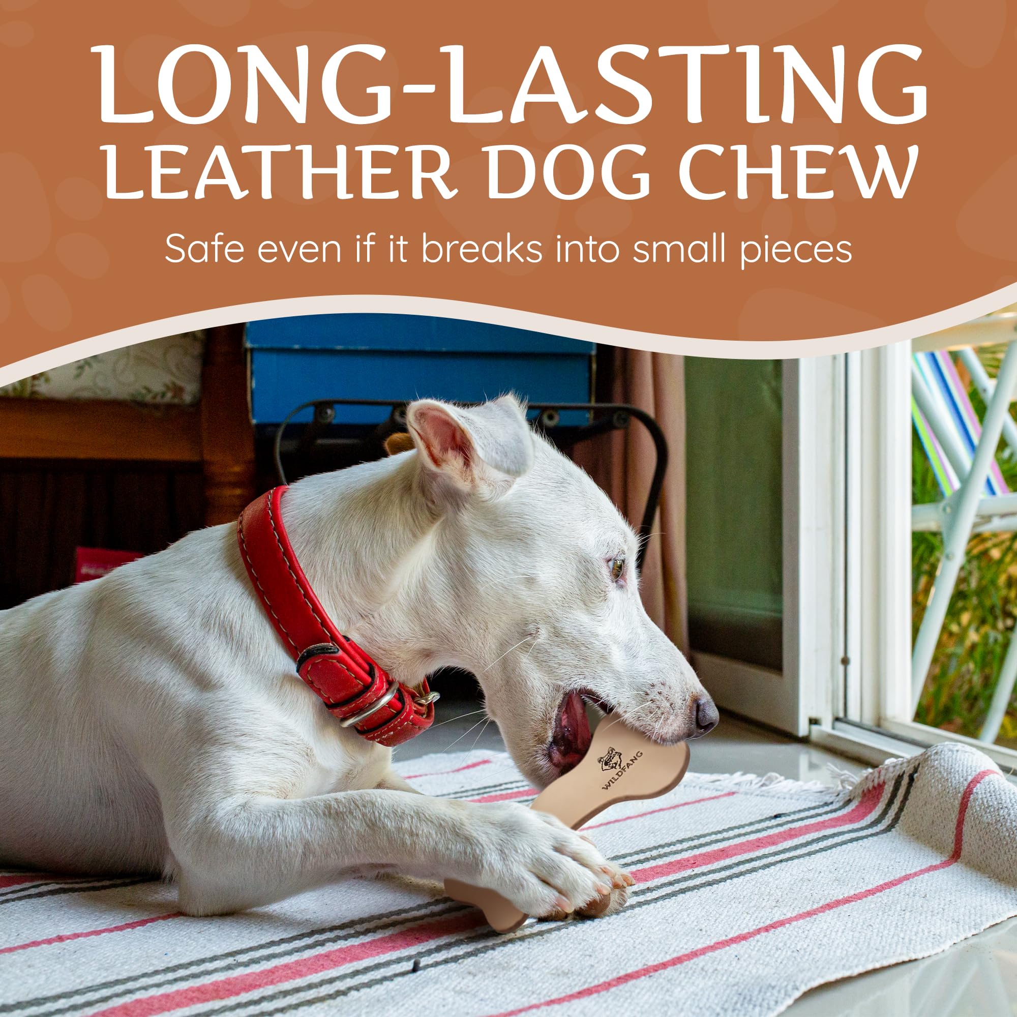 Premium Wildfang Leather Bones for Dogs - Durable Long-Lasting Natural Leather Chew Toys for Aggressive Chewers, Puppy Teething, and Dental Health - Set of 3 - Perfect for Training, Playtime & Anxiety Relief