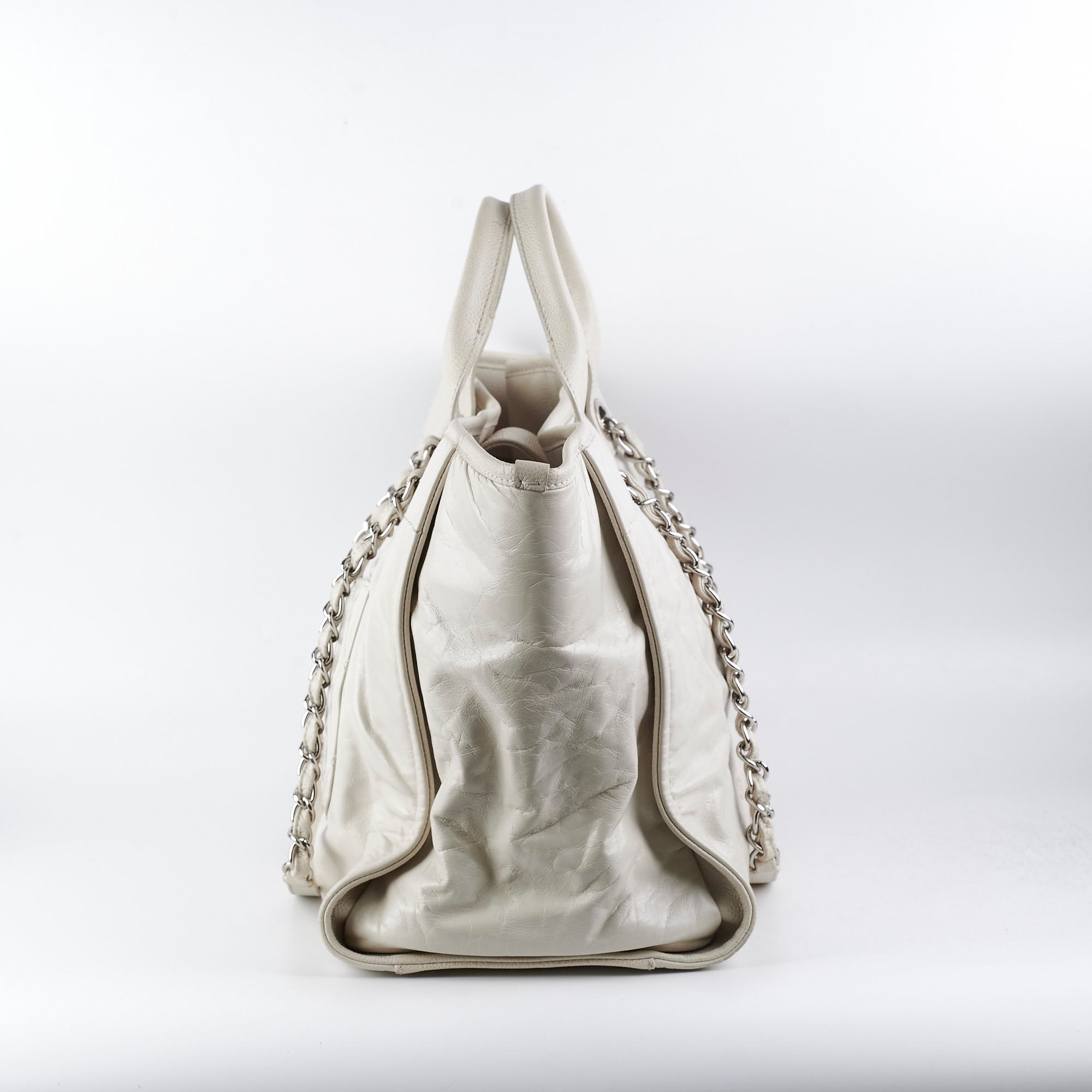 Chanel Calfskin Deauville White Leather Tote Bag for Women - Luxury Designer Handbag for Work, Travel & Everyday Use