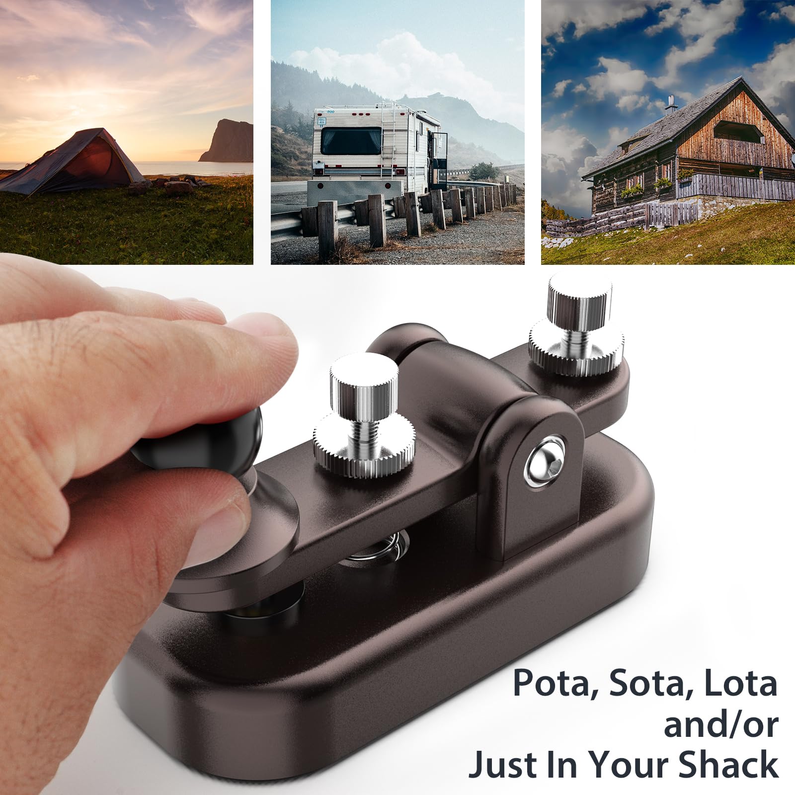 Mini Morse Radio Key CW HAM Telegraph Double Paddle Morse Code Keyer - Aluminum Alloy Body Base (Brown, Small) - Perfect for Amateur Radio, Emergency Communication & Morse Code Training