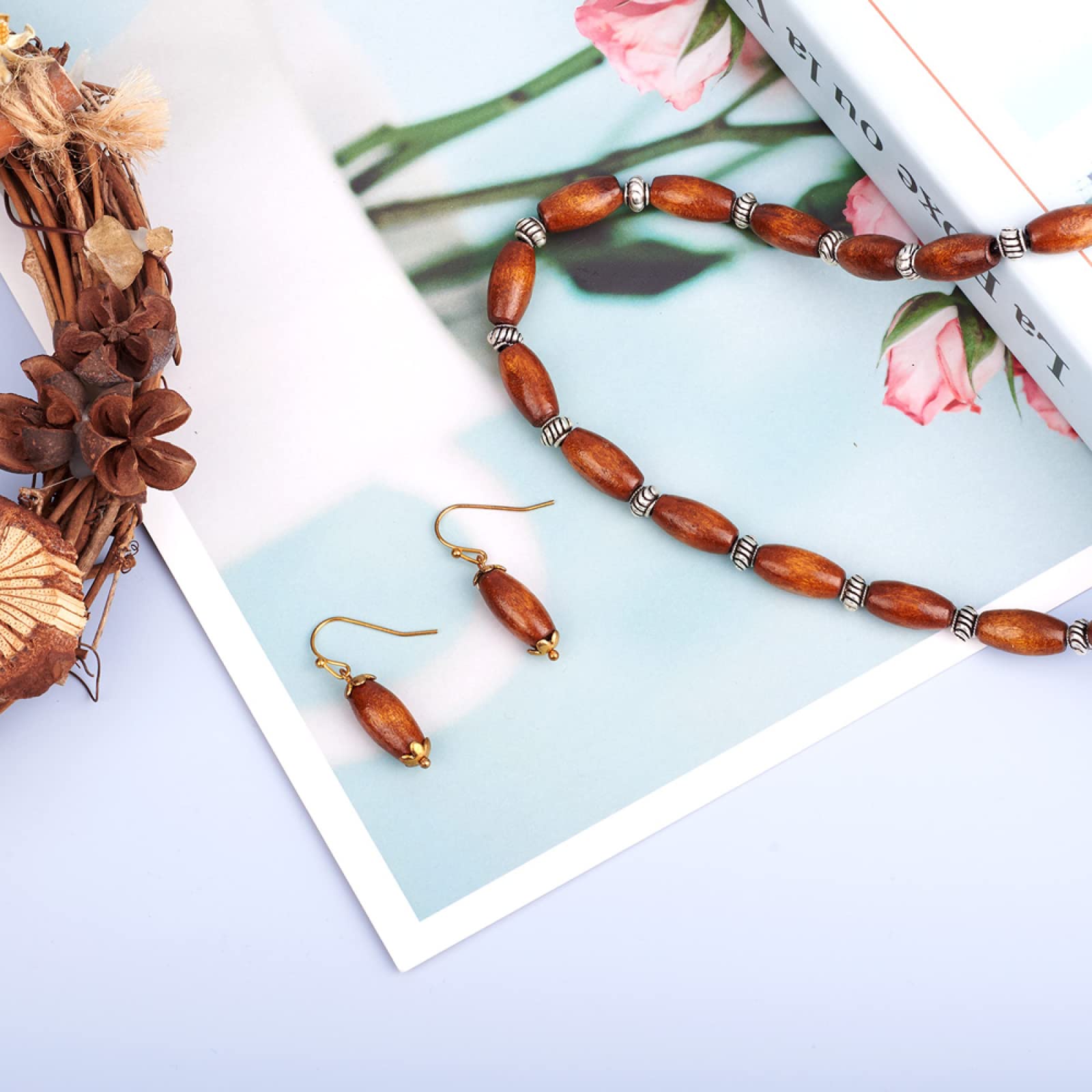 KISSITTY 200pcs 15mm Natural Wooden Oval Beads - Coconut Brown Dyed Wood Spacer Beads for DIY Jewelry Making, Crafts, Bracelets & Necklaces - Perfect for Boho, Hippie & Handmade Accessories