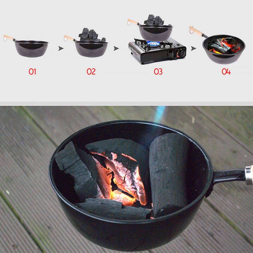 Happyyami Portable Camping Burner Pot & Chimney Charcoal Starter - Wooden Handle BBQ Brazier for Outdoor Grilling, Picnics, and Backyard Campfires