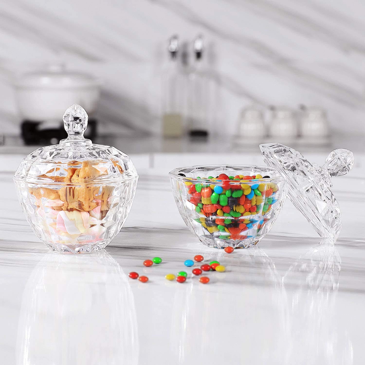 ComSaf 3-Piece Glass Candy Dish Set with Lid - Decorative Crystal Candy Jar for Home, Office, Desk | Perfect for Parties, Weddings & Gift Giving