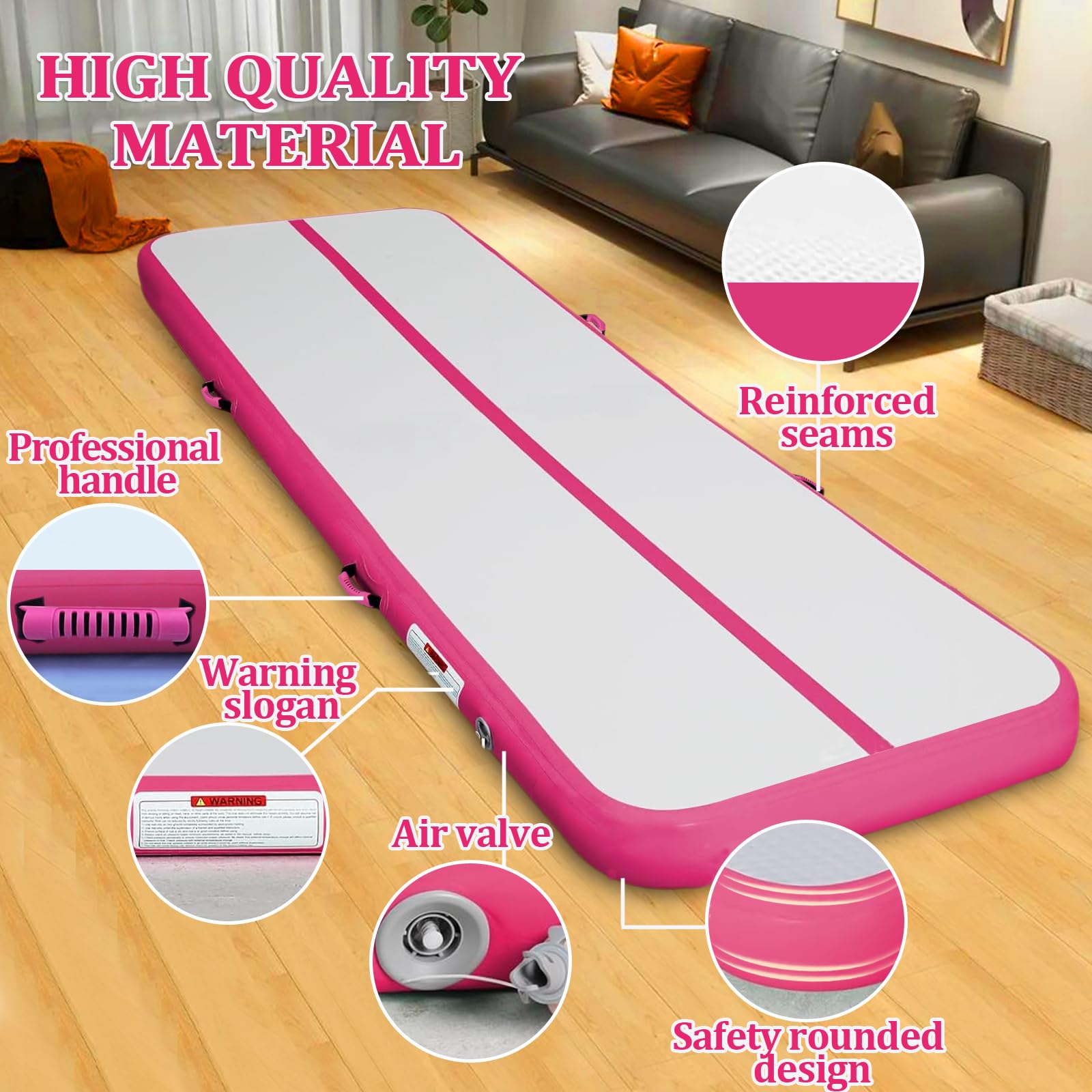 Electric Air Pump Gymnastics Mat Tumbling Track - Portable Air Mat for Home Gym, Cheerleading Training, Kids Yoga & Fitness | Perfect for Indoor Exercise, Playroom Activities & Backyard Workouts