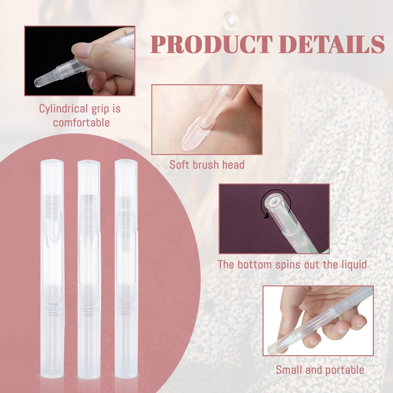 2.5ml Empty Cuticle Oil Pen with Brush Tip - Non-Refillable Transparent Nail Oil Applicator - Portable Cosmetic Dispenser for Cuticle Care, Nail Treatment & Lip Gloss - Travel-Friendly Beauty Accessories (3-Pack, White) - Perfect for Salon, Home Use & On-the-Go Nail Care