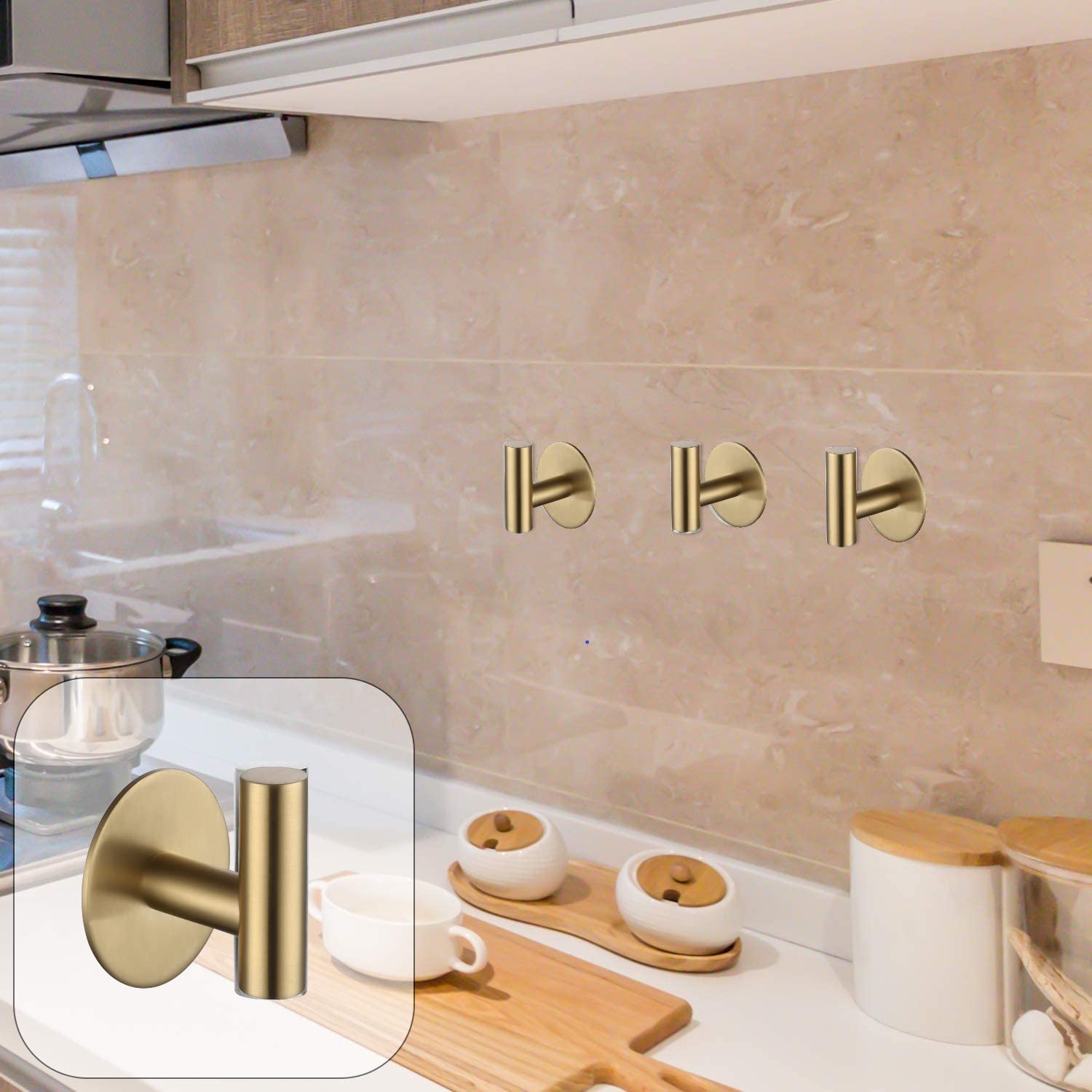 Heavy Duty Stainless Steel Adhesive Hooks - Waterproof Wall Hooks for Bathroom, Kitchen, Shower - Strong Hold for Towels, Robes, Plants & Home Organization