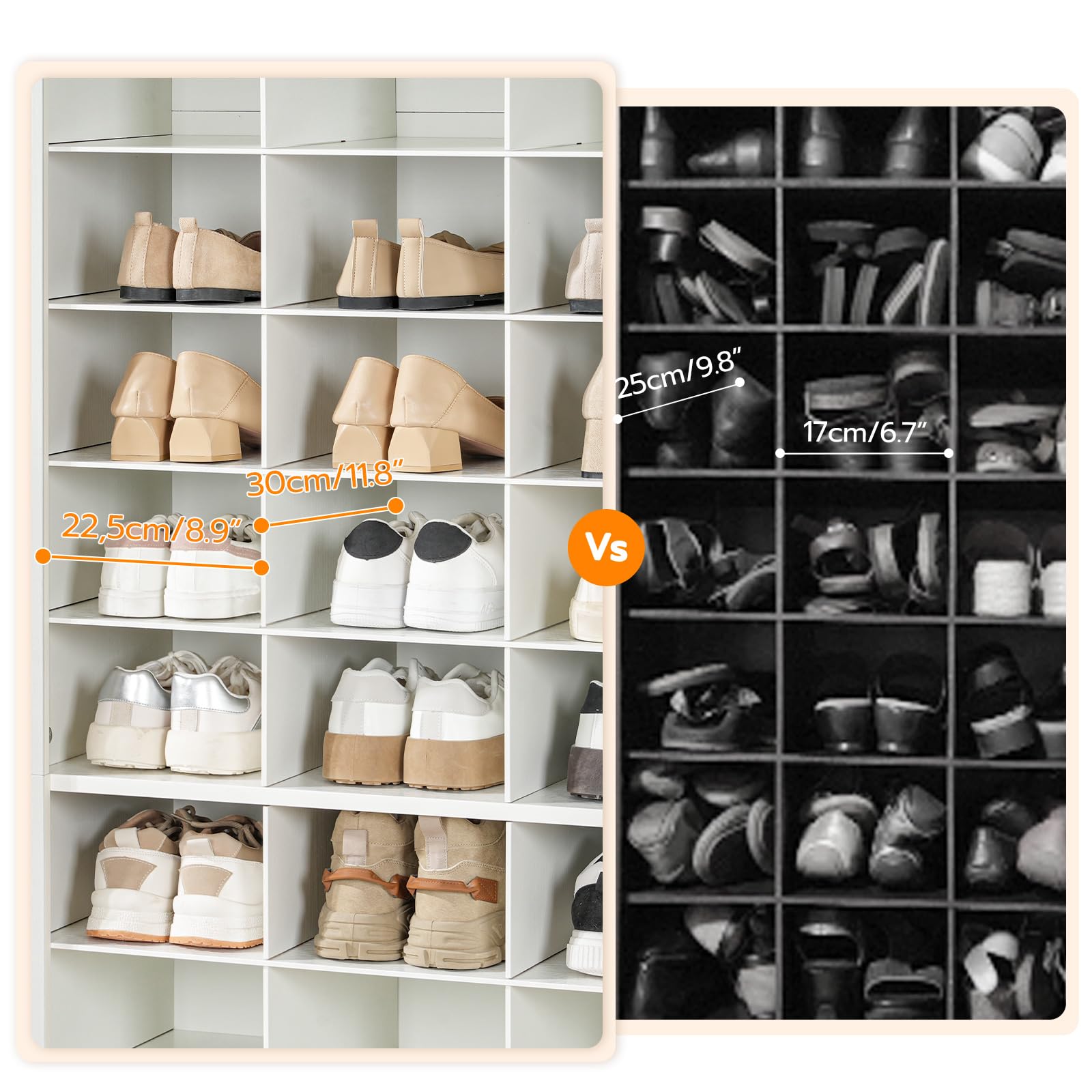 HOOBRO 9-Tier Tall Shoe Storage Cabinet - White Wooden Entryway Organizer with 24 Cubbies & 3 Hooks | Freestanding Shoe Rack for Closet, Living Room, Bedroom | Perfect for Small Spaces & Shoe Collection Organization