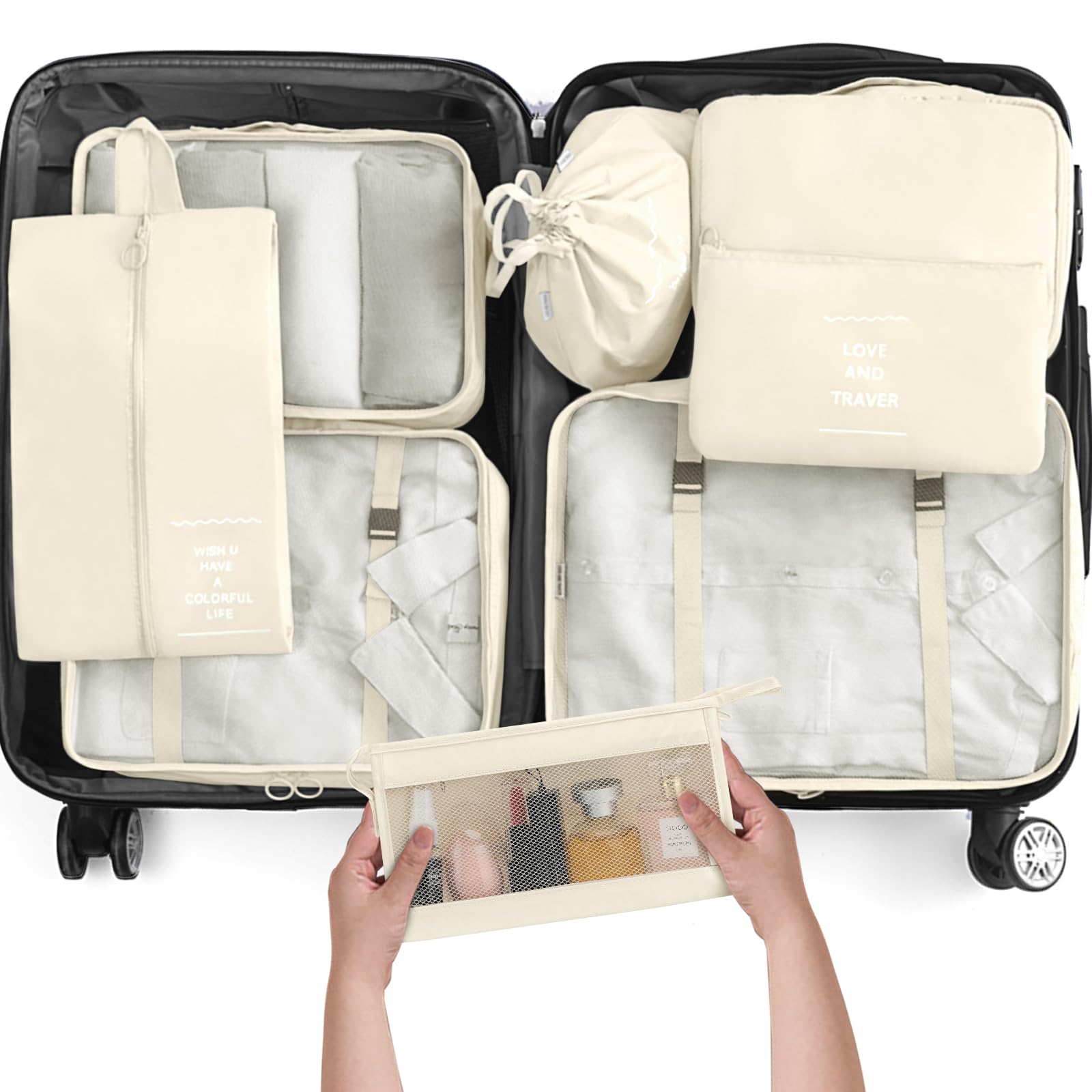 KPX 8-Piece Travel Packing Cubes Set - Luggage Organizer for Clothes, Shoes & Toiletries | Lightweight Compression Bags for Suitcase Organization | Perfect for Vacation, Business Trips & Weekend Getaways