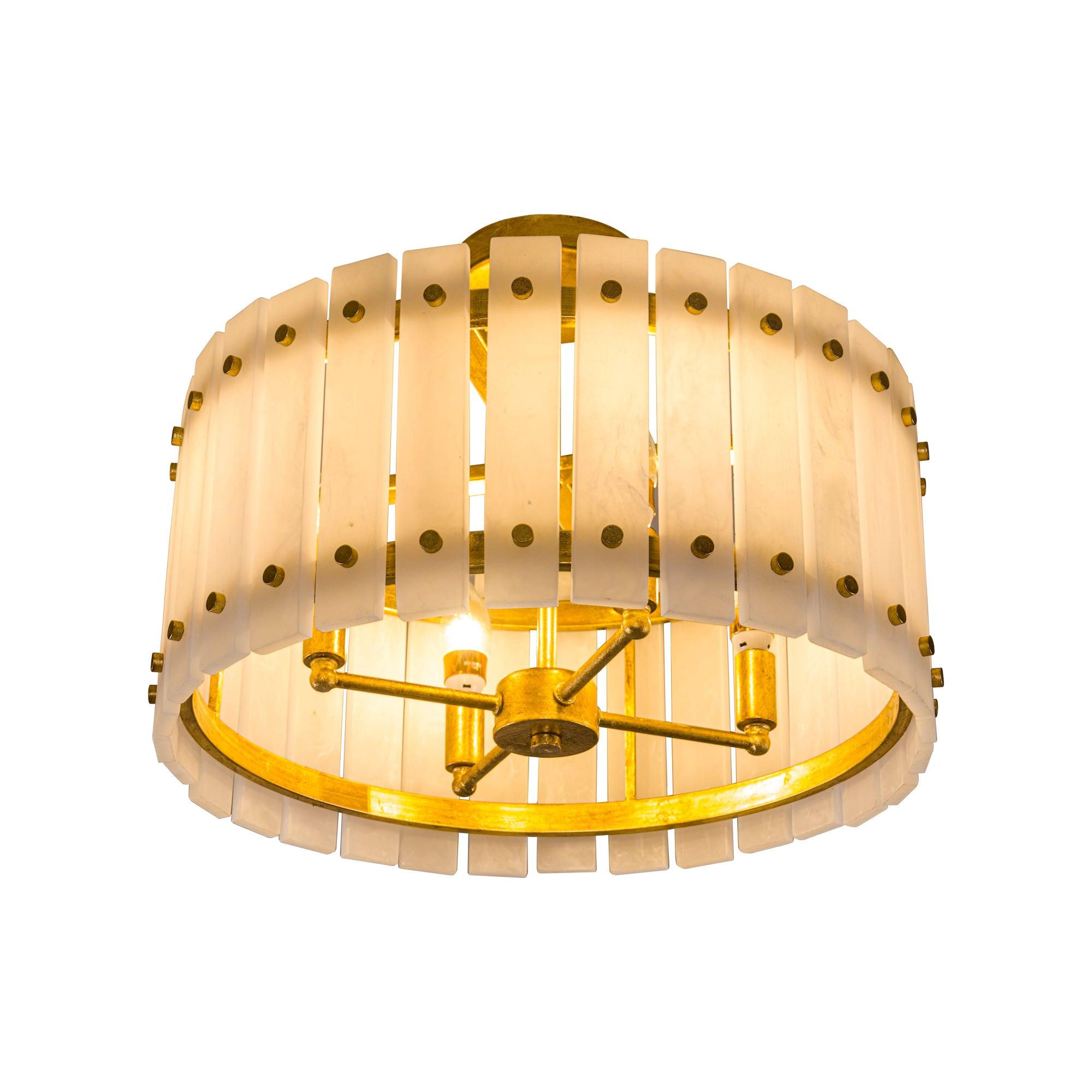 4-Light Modern Drum Marble Semi-Flush Mount Ceiling Light Fixture - Elegant Lighting for Bedroom, Living Room, Dining Room & Hallway