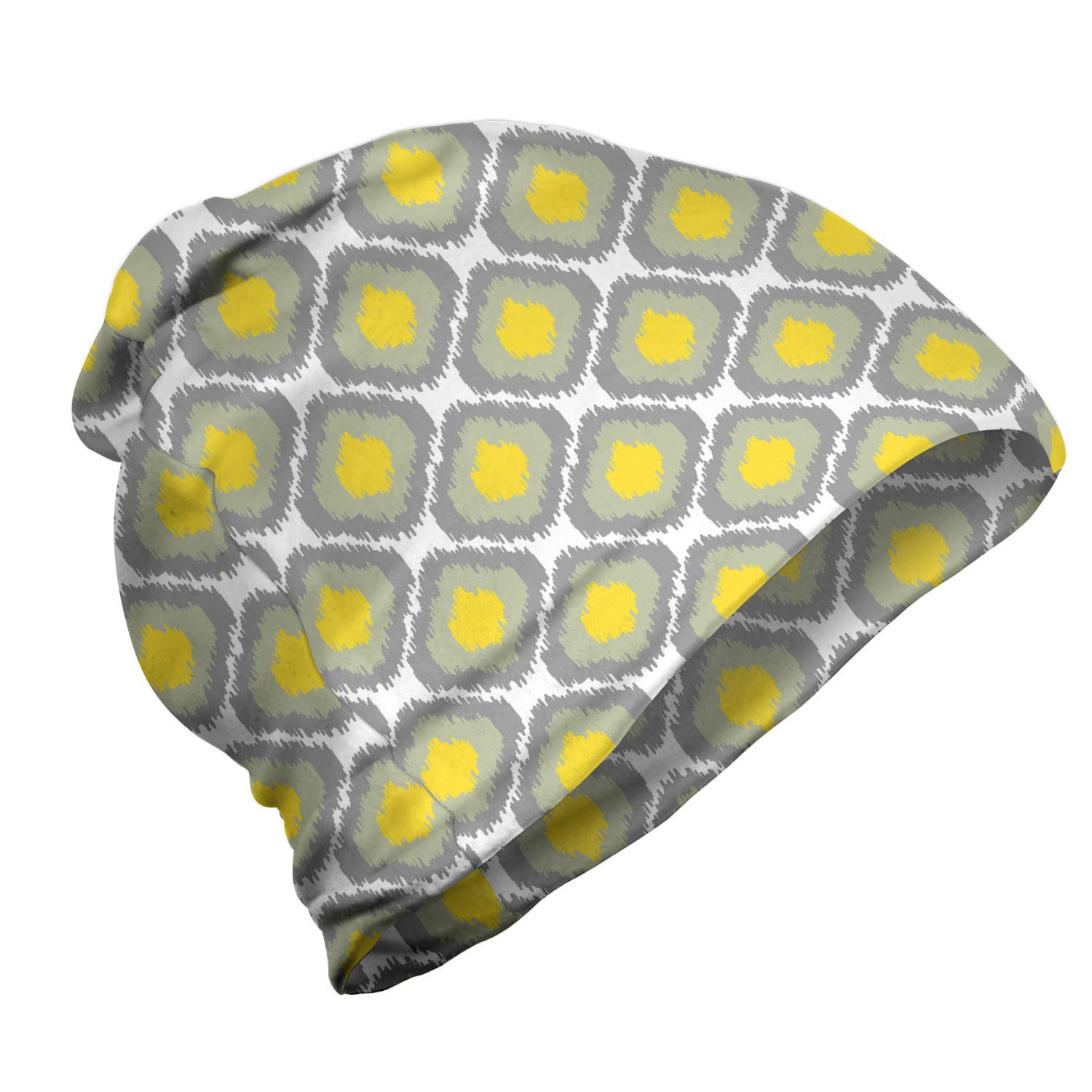 Ambesonne Unisex Winter Beanie Hat - Vintage Abstract Rhombus Pattern - Warm Knitted Skull Cap for Men & Women - Perfect for Hiking, Camping, and Outdoor Activities in Cold Weather