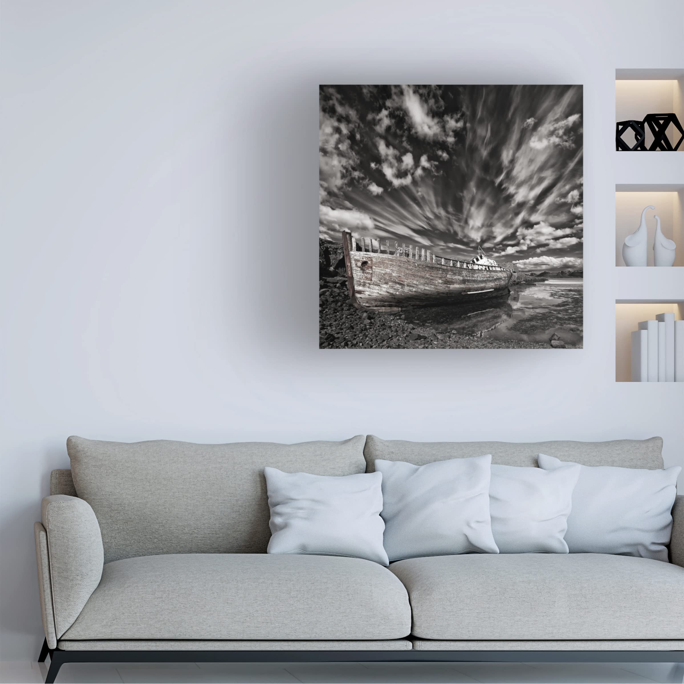 Trademark Fine Art 'Resting There Mono' Canvas Wall Art Print by Torsteinn H. Ingibergsson - Modern Abstract Landscape Painting for Living Room, Bedroom & Office Decor