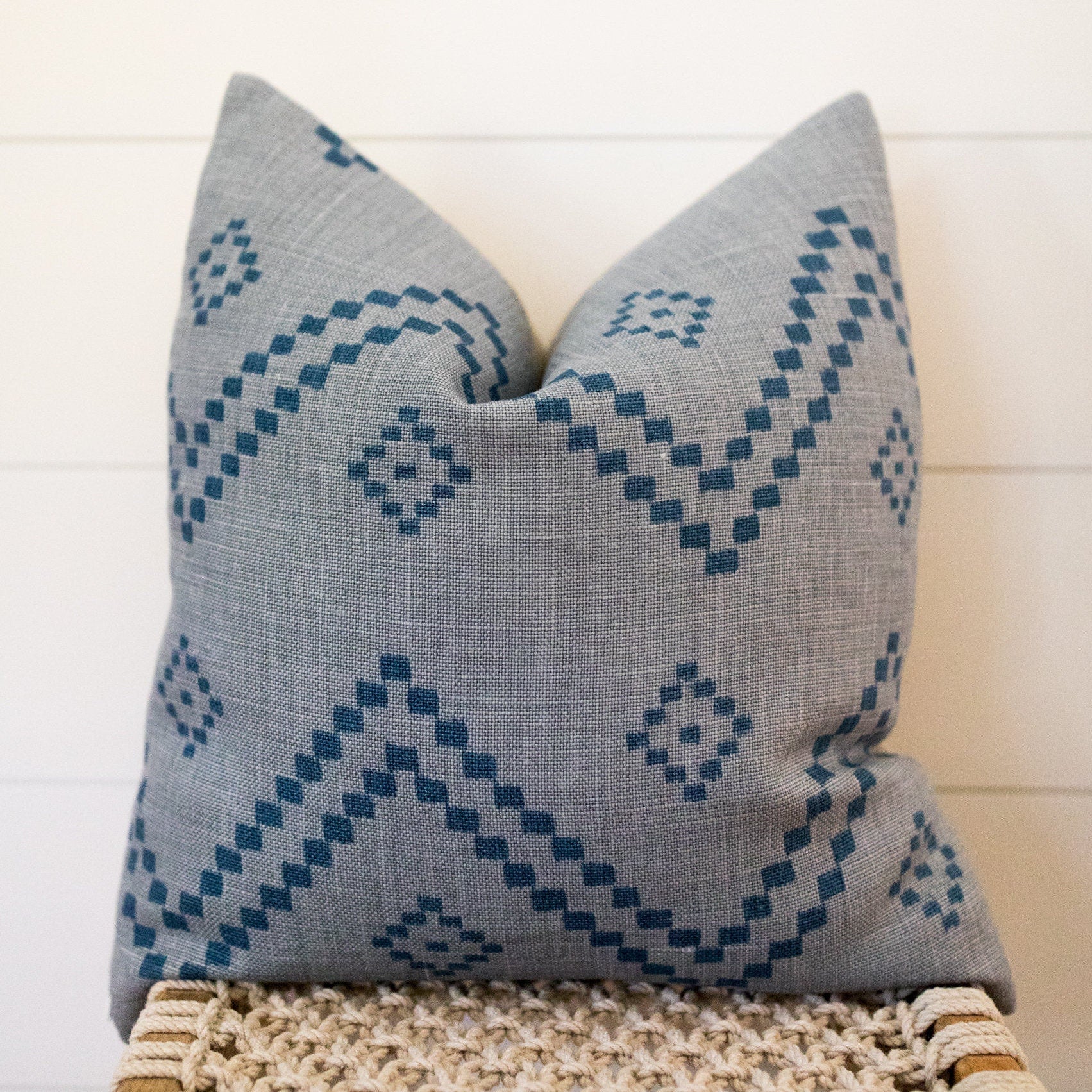 Peter Dunham Designer Pillow Cover - Taj Mist Blue Cotton Linen Blend - Ready to Ship - Perfect for Living Room Sofa, Bedroom Decor & Home Styling