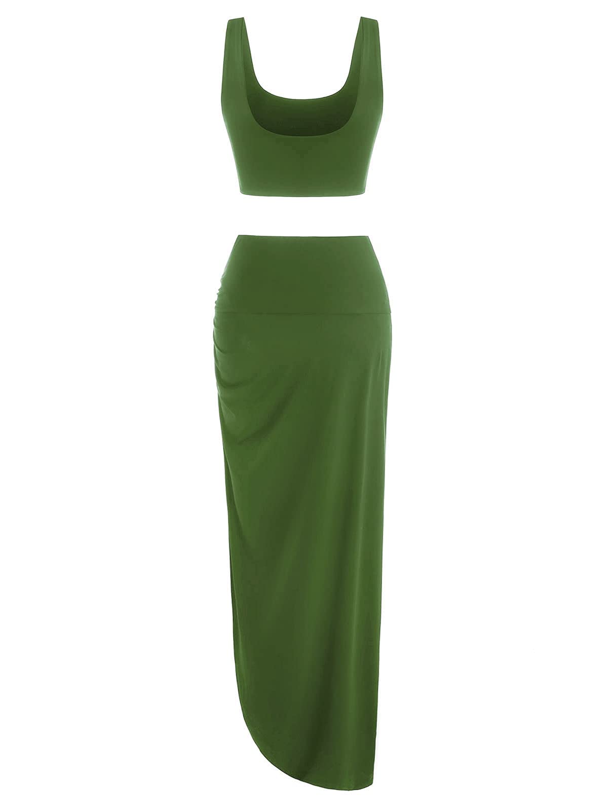 ZAFUL Women's Summer Outfit - Sleeveless Crop Top & Ruched Maxi Skirt 2-Piece Set | Casual Solid Marled Dress for Beach, Vacation & Date Night
