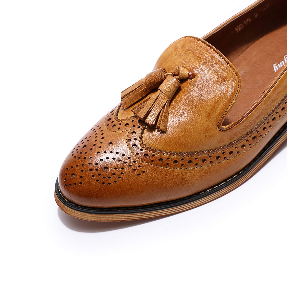 Women's Leather Tassel Loafers - Wingtip Brogue Slip-On Dress Shoes for Ladies | Comfortable Office Work Flats & Casual Wear | Perfect for Business, Travel & Everyday Outfits