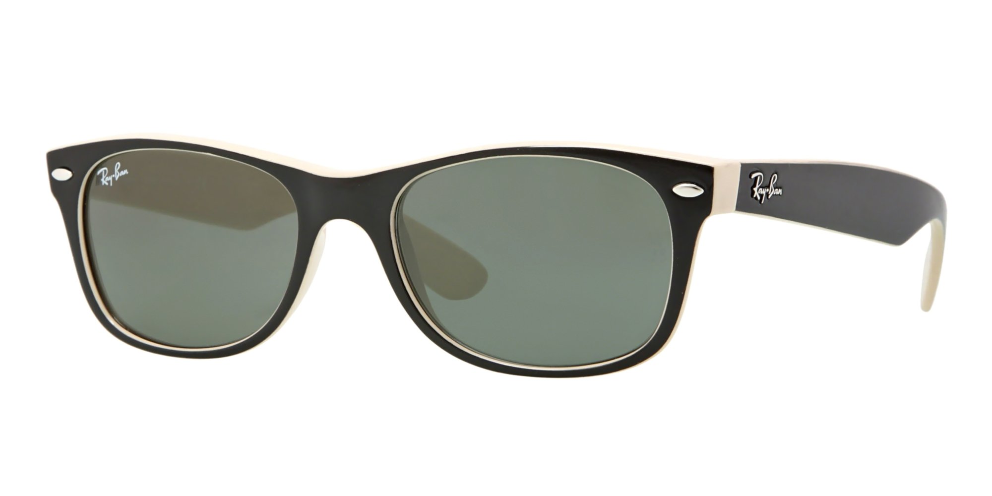 Ray Ban RB2132 875 Sunglasses - Black on Beige Frame with Crystal Green Lenses (52mm) - Polarized UV Protection for Driving, Beach & Outdoor Activities