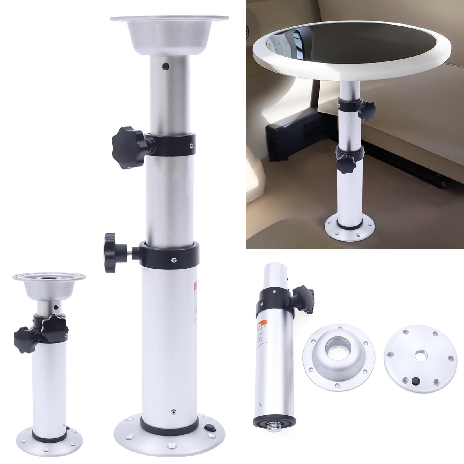 Adjustable Table Pedestal Stand Base - 16.9 to 29.1 Inch Height - Silver Metal Leg Mount for RV, Motorhome, Boat & Caravan - Perfect for Dining, Work & Outdoor Camping Tables